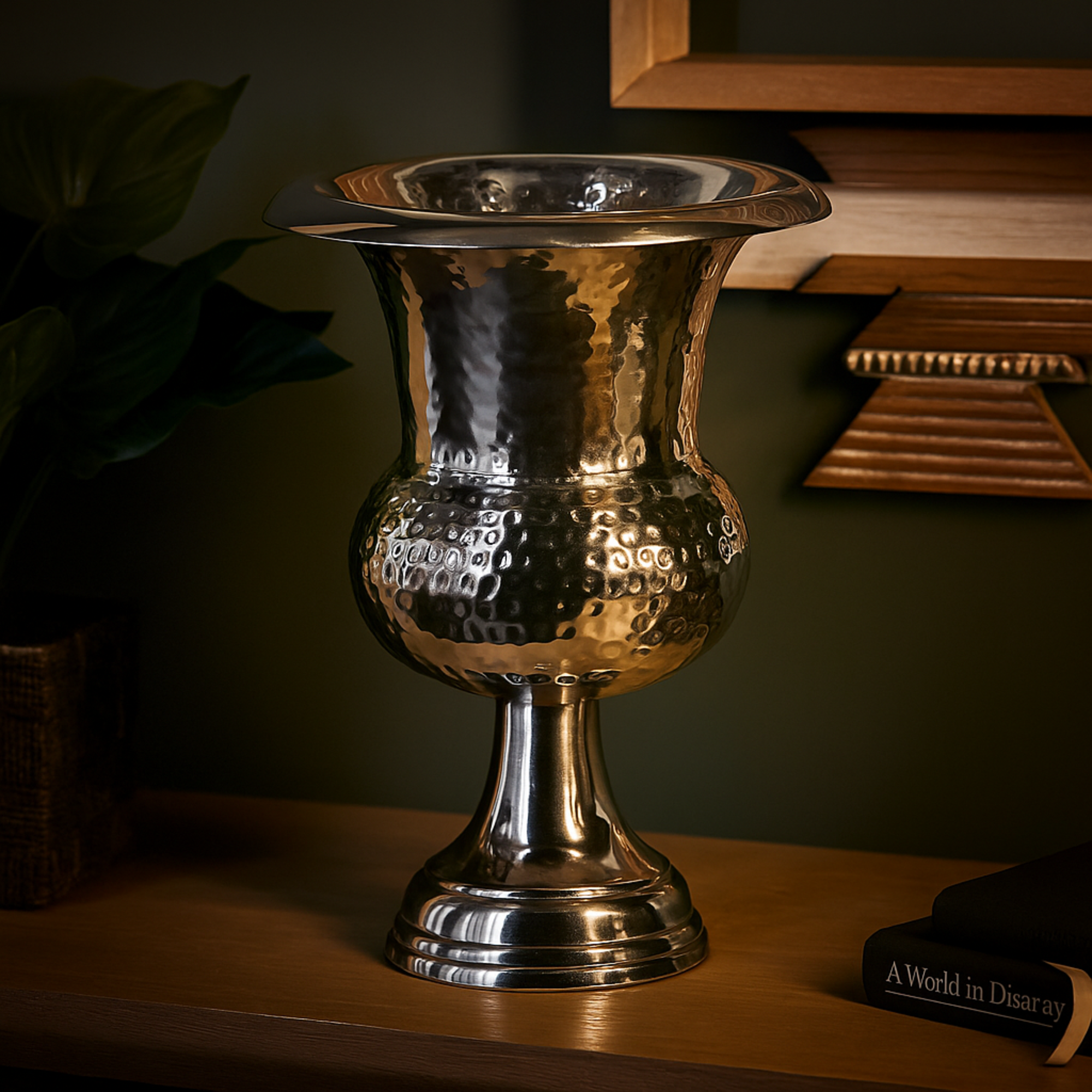 Aluminum Metal Goblet Inspired Hammered Decorative Vase
