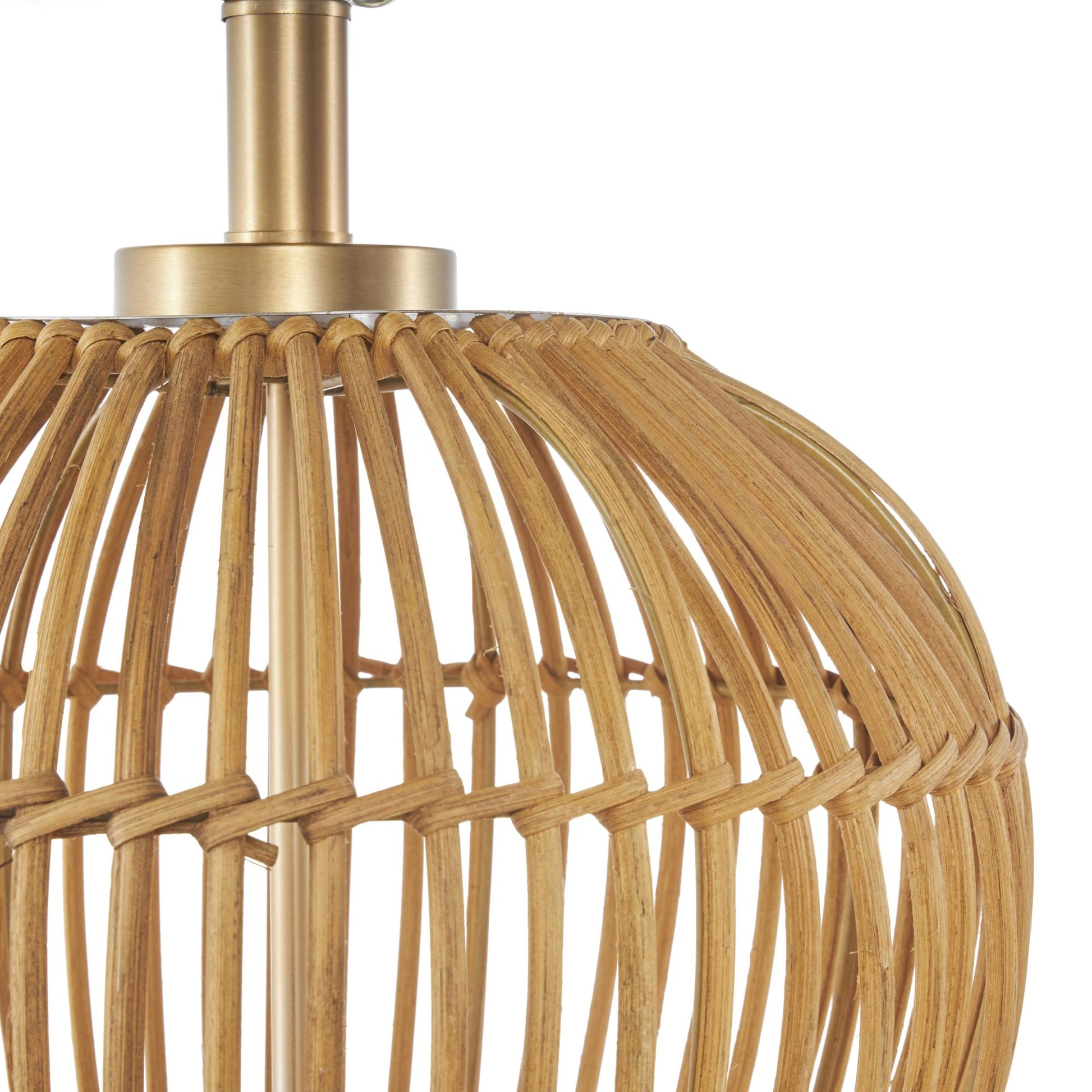 Brown Rattan Handmade Woven Open Frame Room Table Lamp with Gold Accents