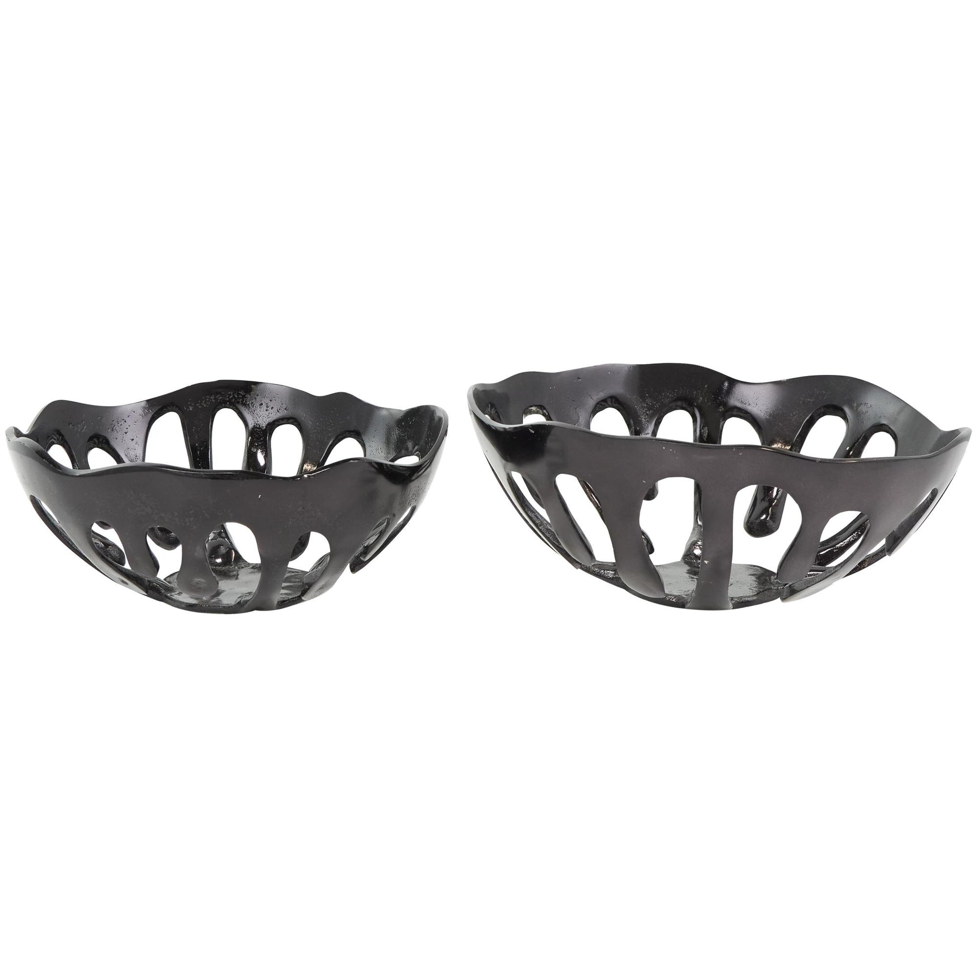 Set of 2 Abstract Aluminum Metal Drip Large Decorative Bowl with Melting Designed Body