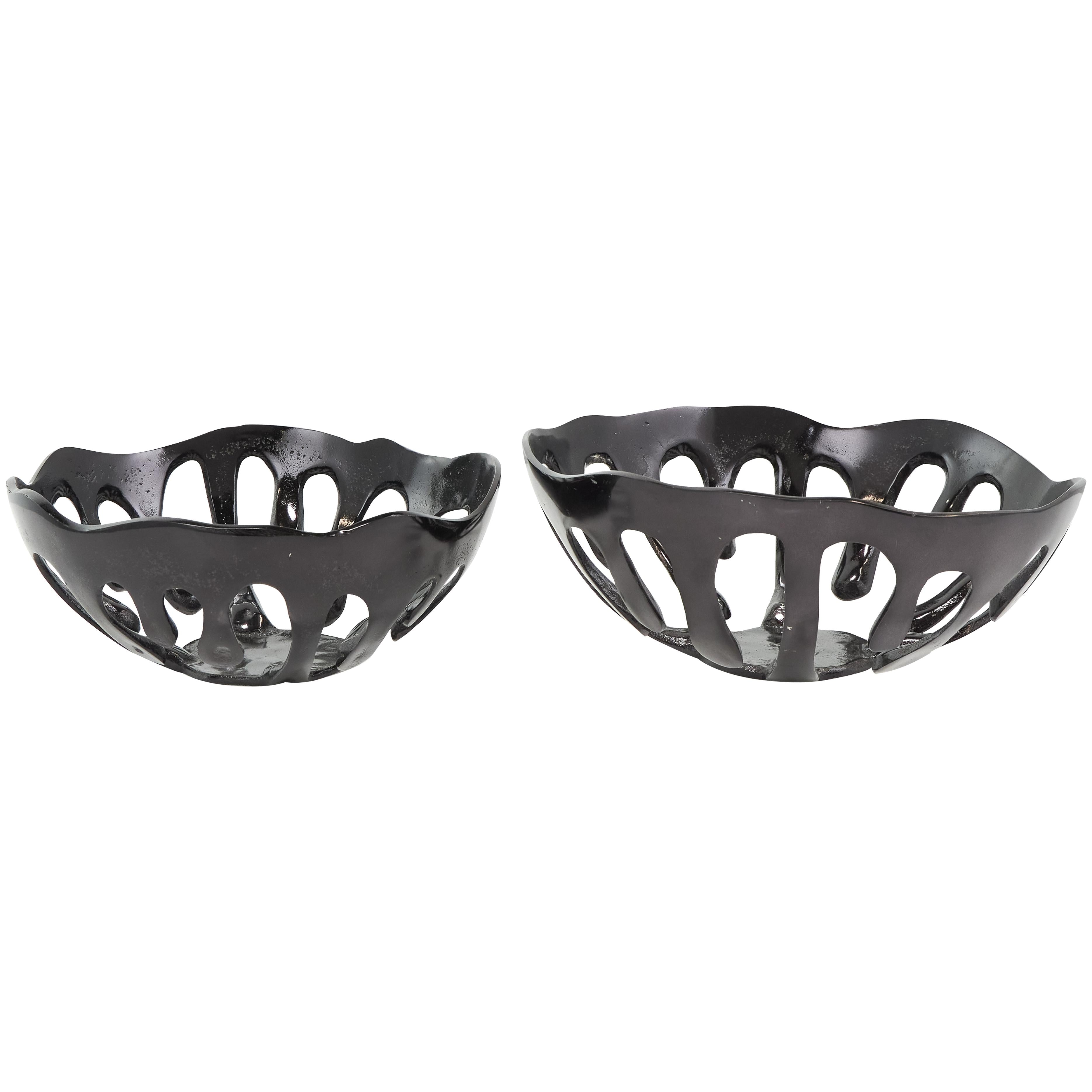 Set of 2 Abstract Aluminum Metal Drip Large Decorative Bowl with Melting Designed Body