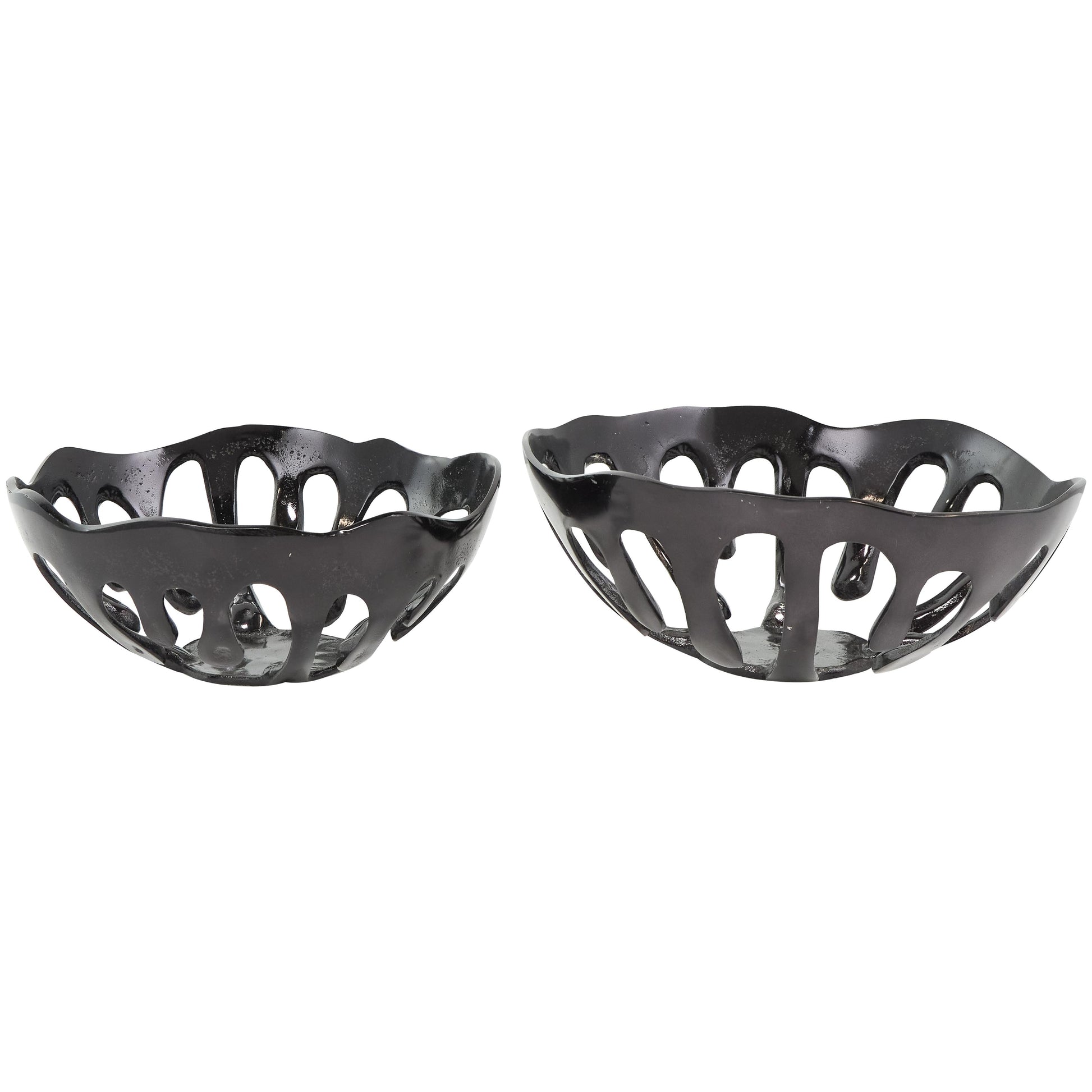 Set of 2 Abstract Aluminum Metal Drip Large Decorative Bowl with Melting Designed Body