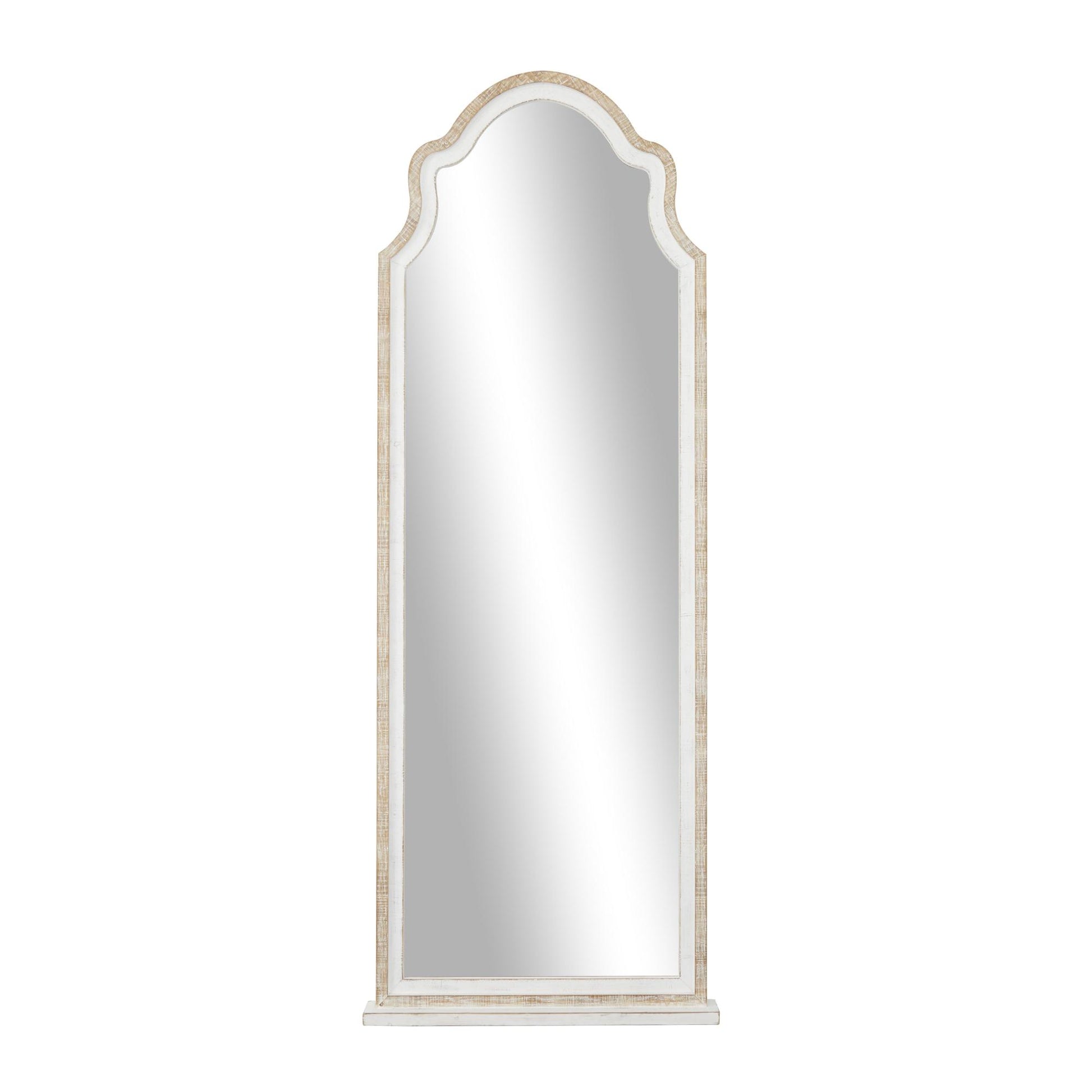 Brown Wood Tall Room Wall Mirror with Arched Top
