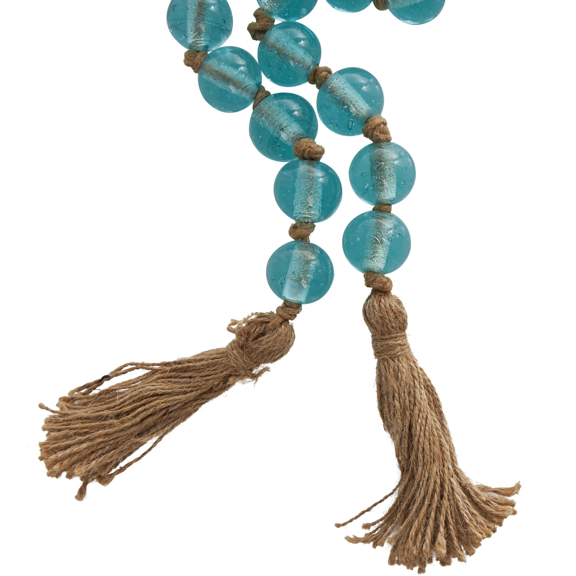 Glass Handmade Round Beaded Garland with Tassel with Knotted Brown Jute