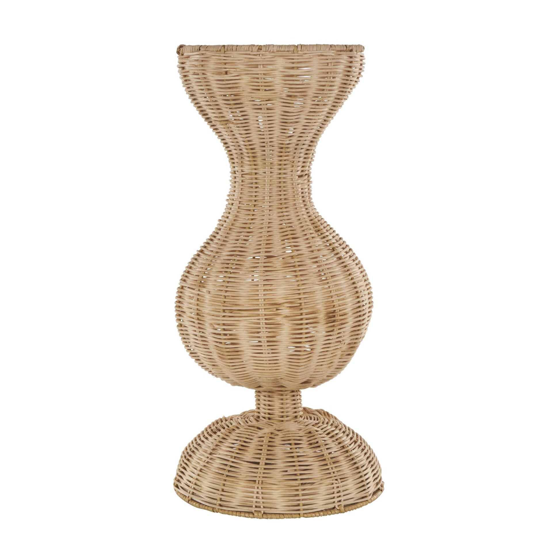 Brown Rattan Handmade Woven Hourglass Decorative Vase with Dome Base