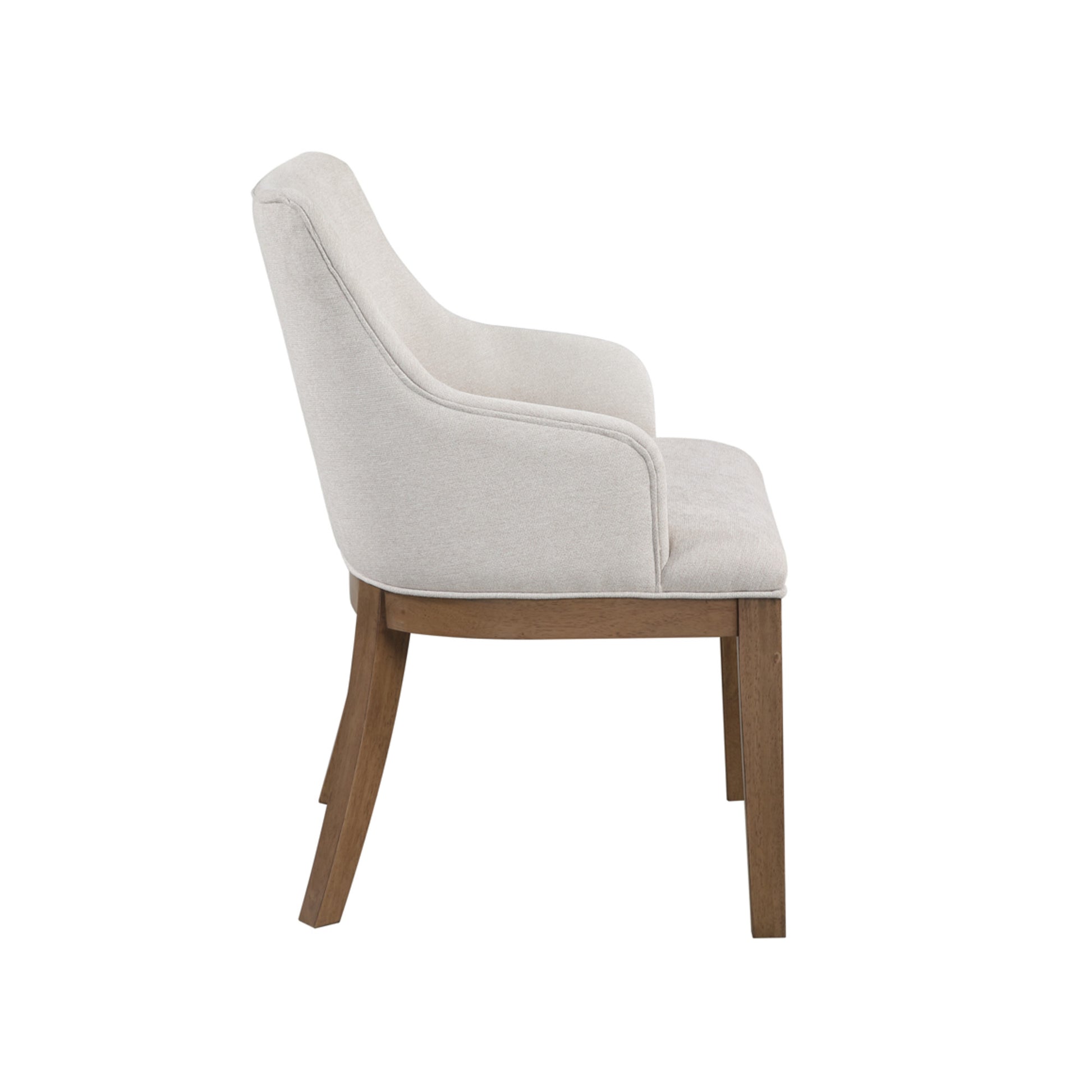Set of 2 Beige Fabric Kitchen Dining Chair with Brown Wooden Legs