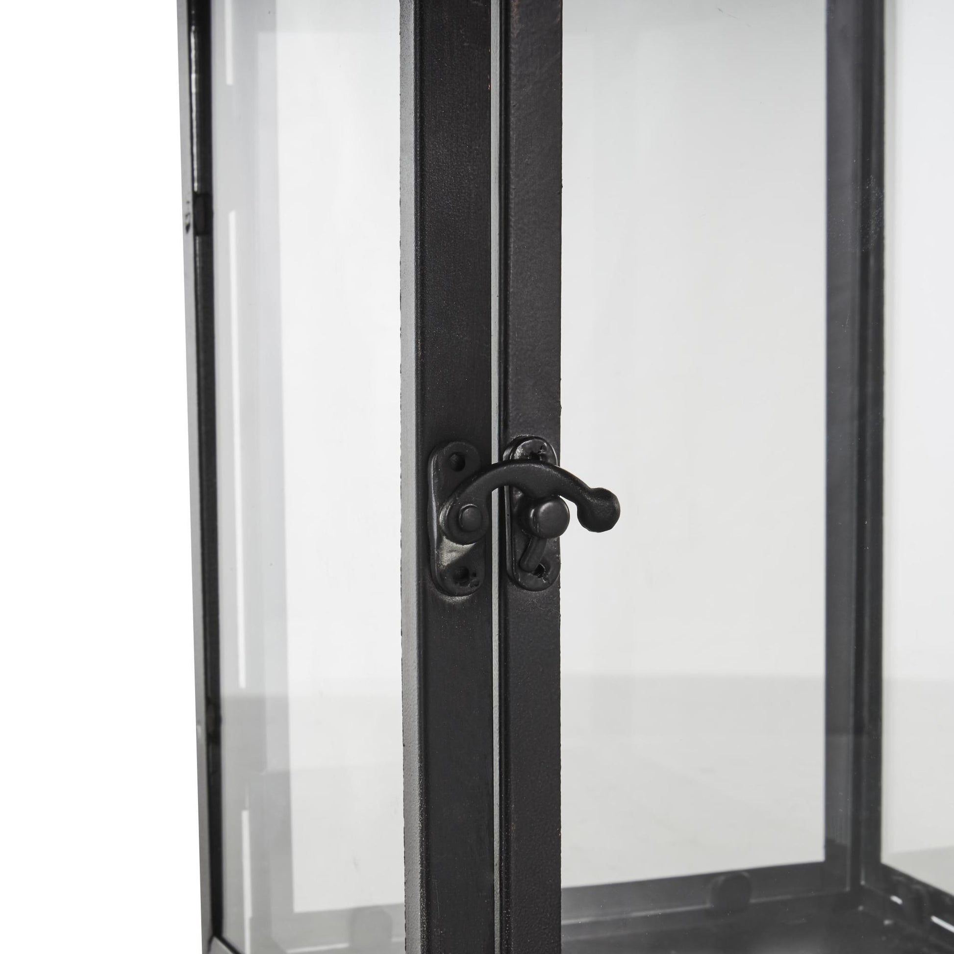 Black Metal Modern Indoor Outdoor Candle Lantern with Gold Accents