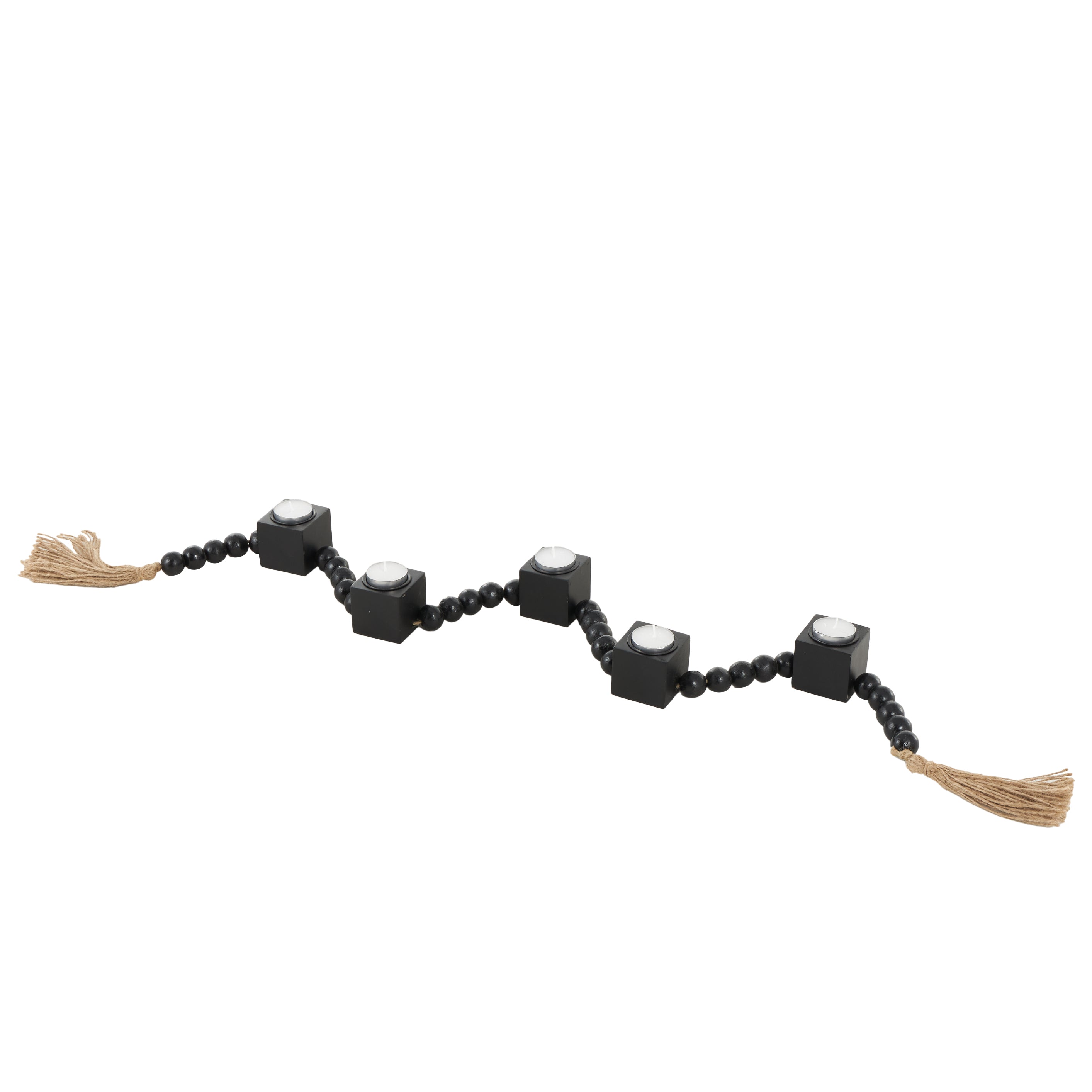Wood Garland Decorative Candle Holder with Brown Tassel
