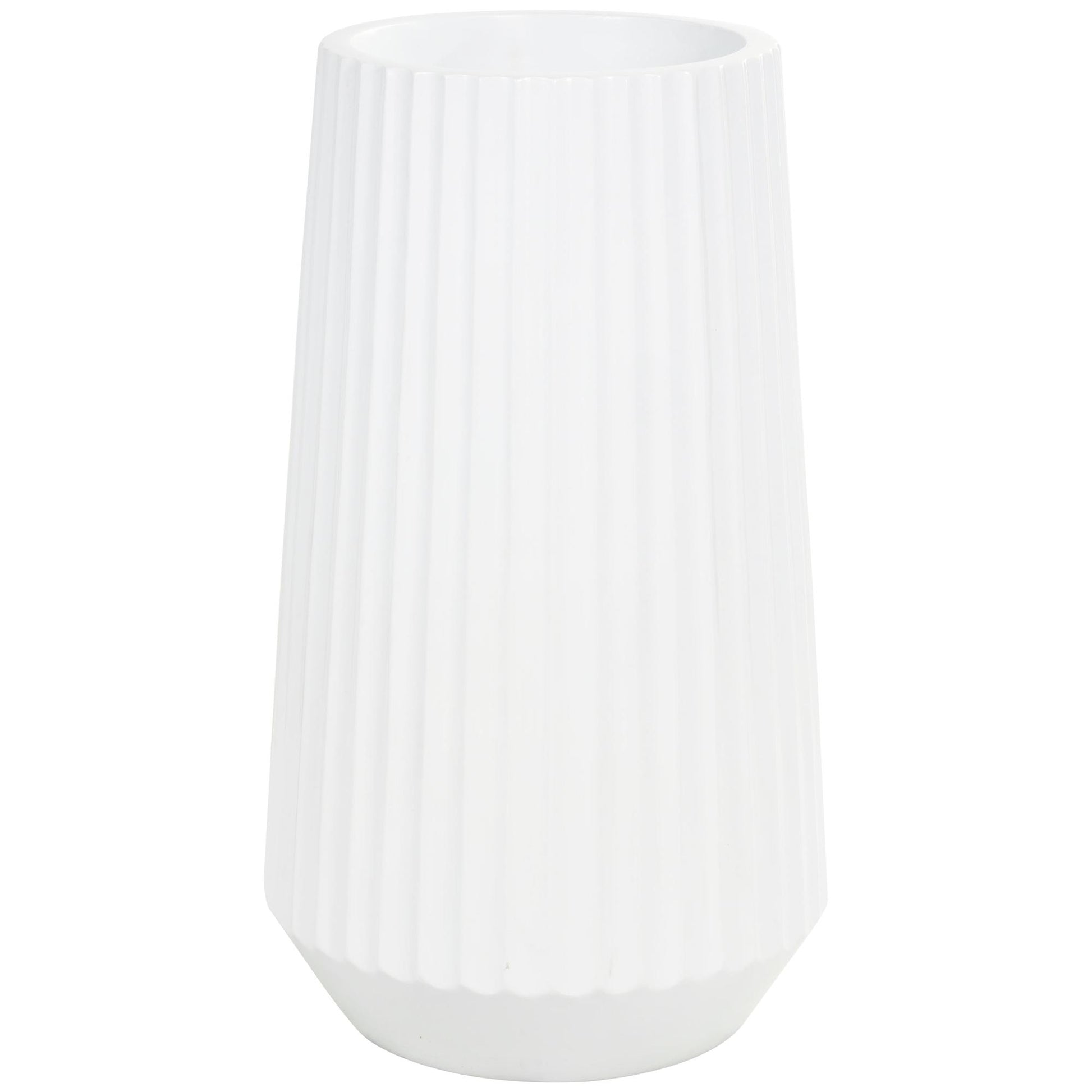 White Resin Large Ribbed Floor Decorative Vase