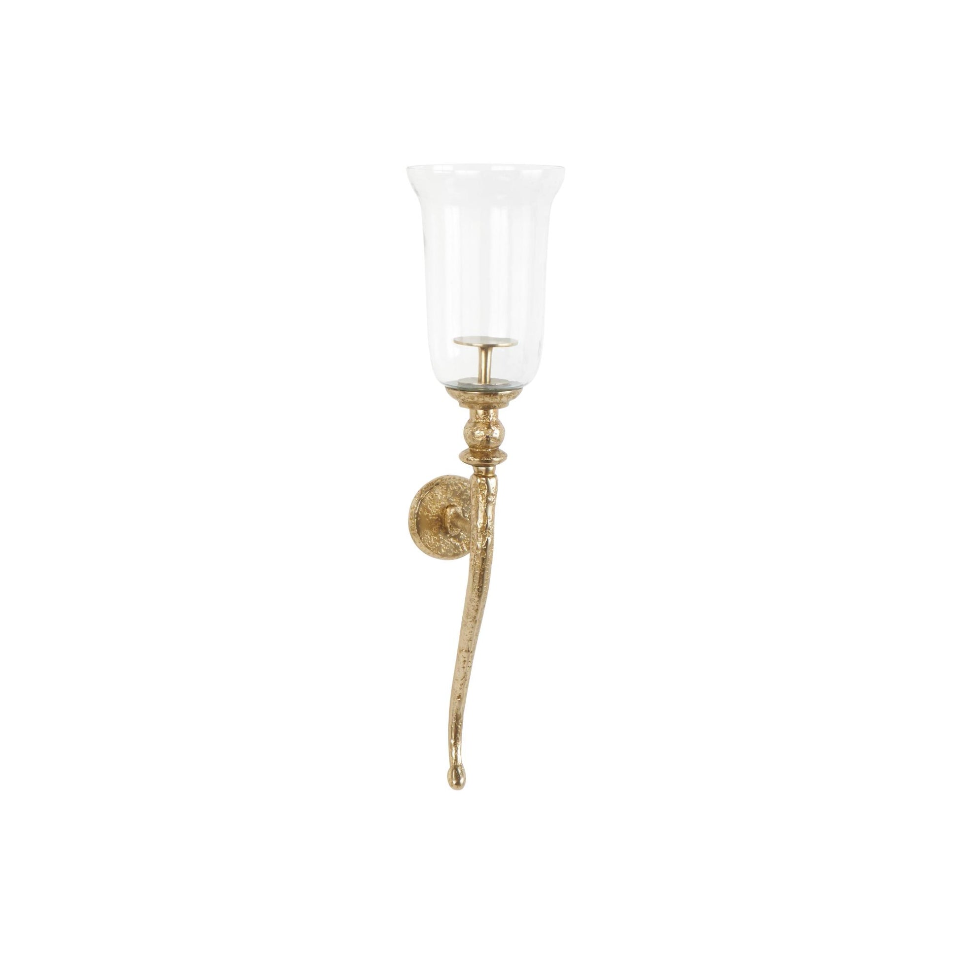 Set of 2 Geometric Gold Aluminum Metal Textured Indoor Outdoor Wall Sconce with Curved Shape