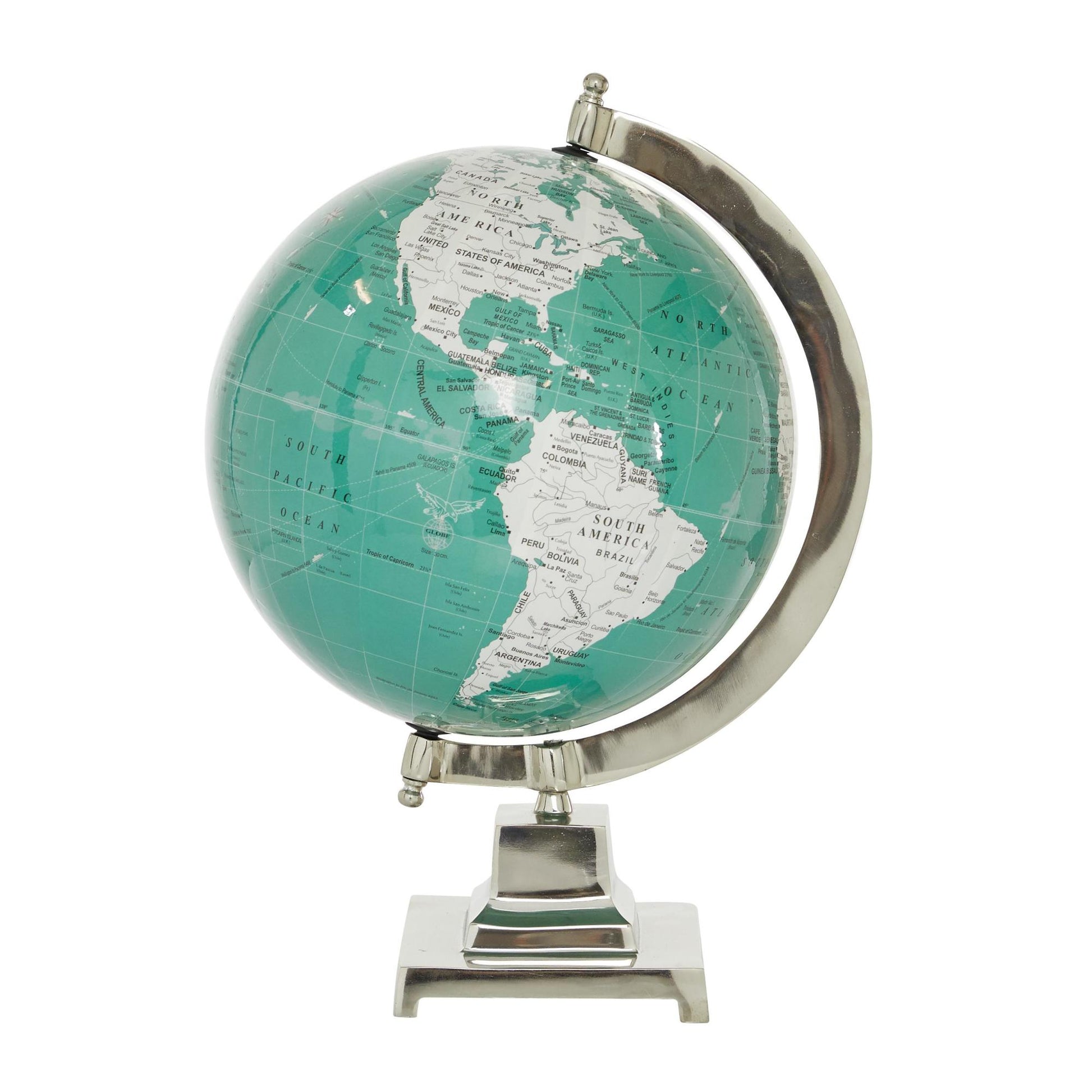 World Map Teal Aluminum Metal Educational/Geographic Earth Globe