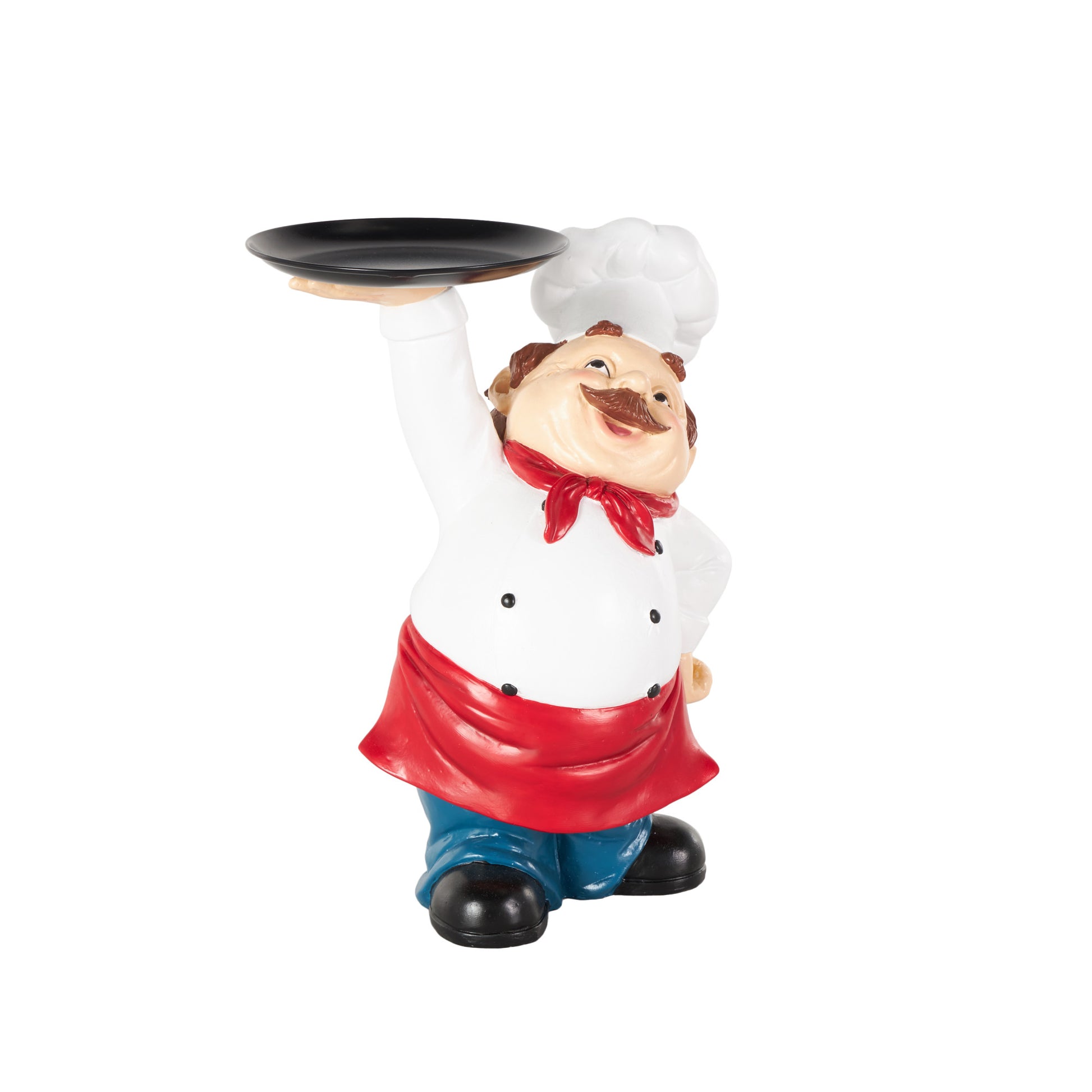 Chef White Polystone Kitchen Decorative Figurine Decorative Sculpture with Black Tray