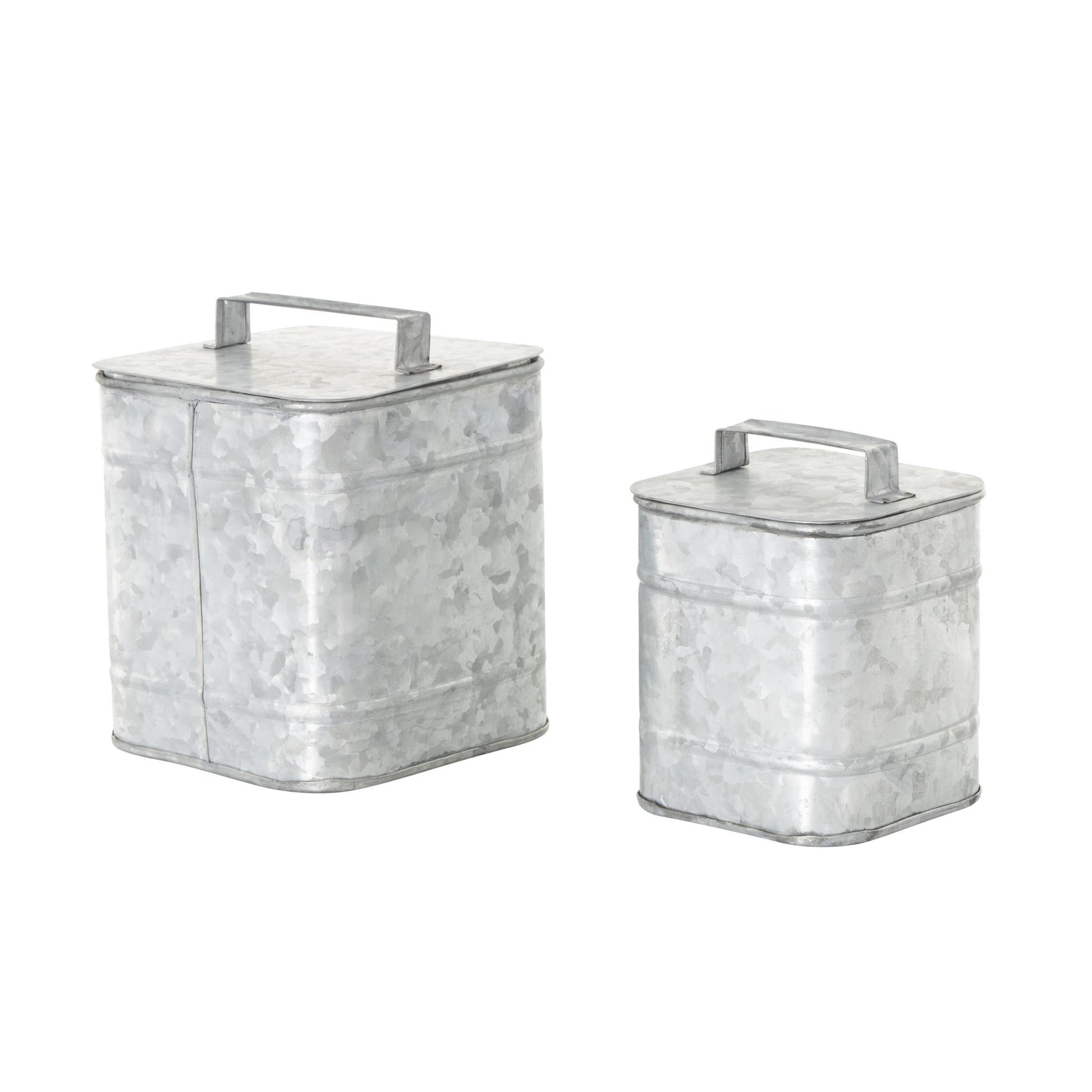 Set of 2 Silver Metal Decorative Canisters