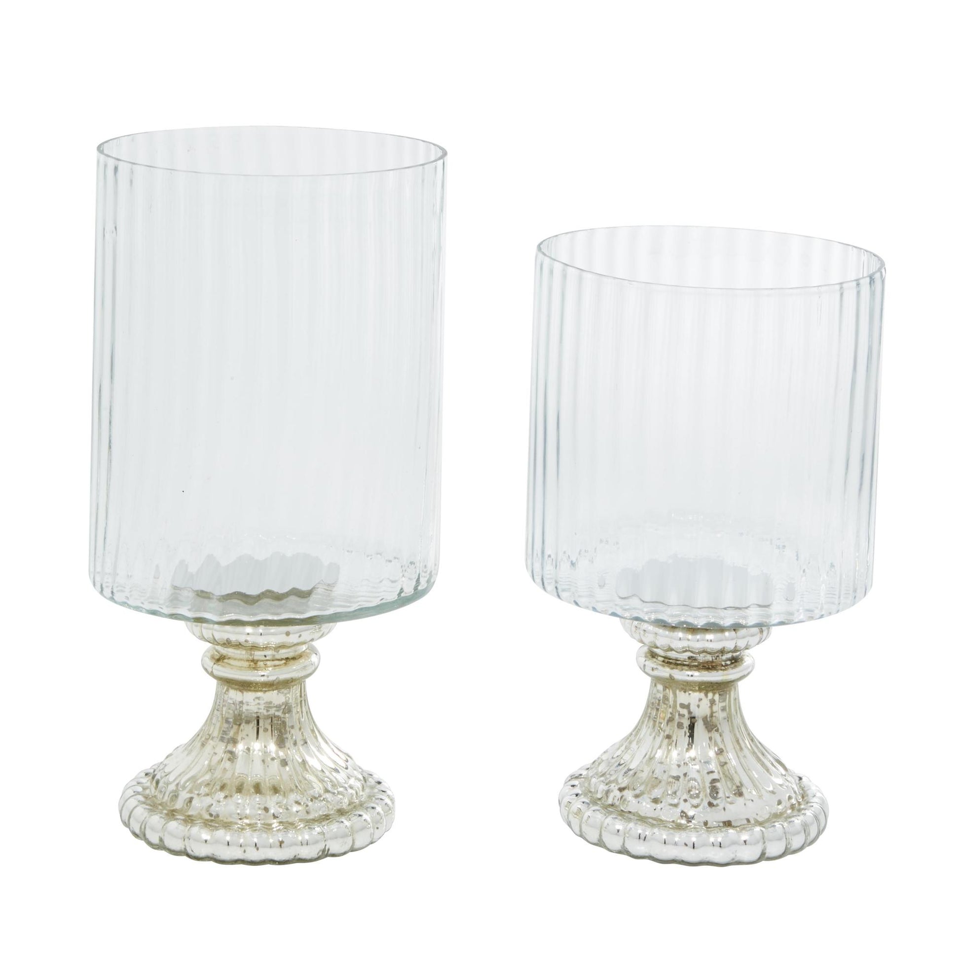 Set of 2 Silver Glass Room Hurricane Lamp