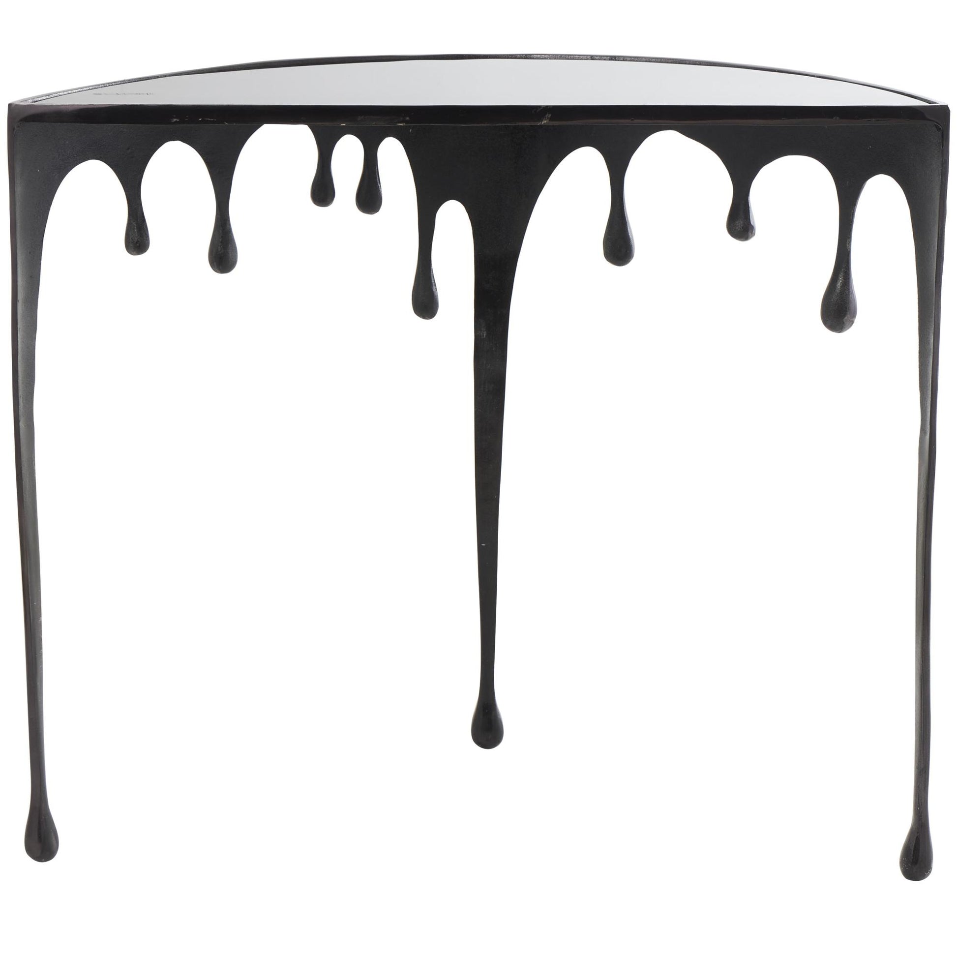 Abstract Aluminum Metal Crescent Drip Living Room Console Table with Melting Design Legs and Glass Top