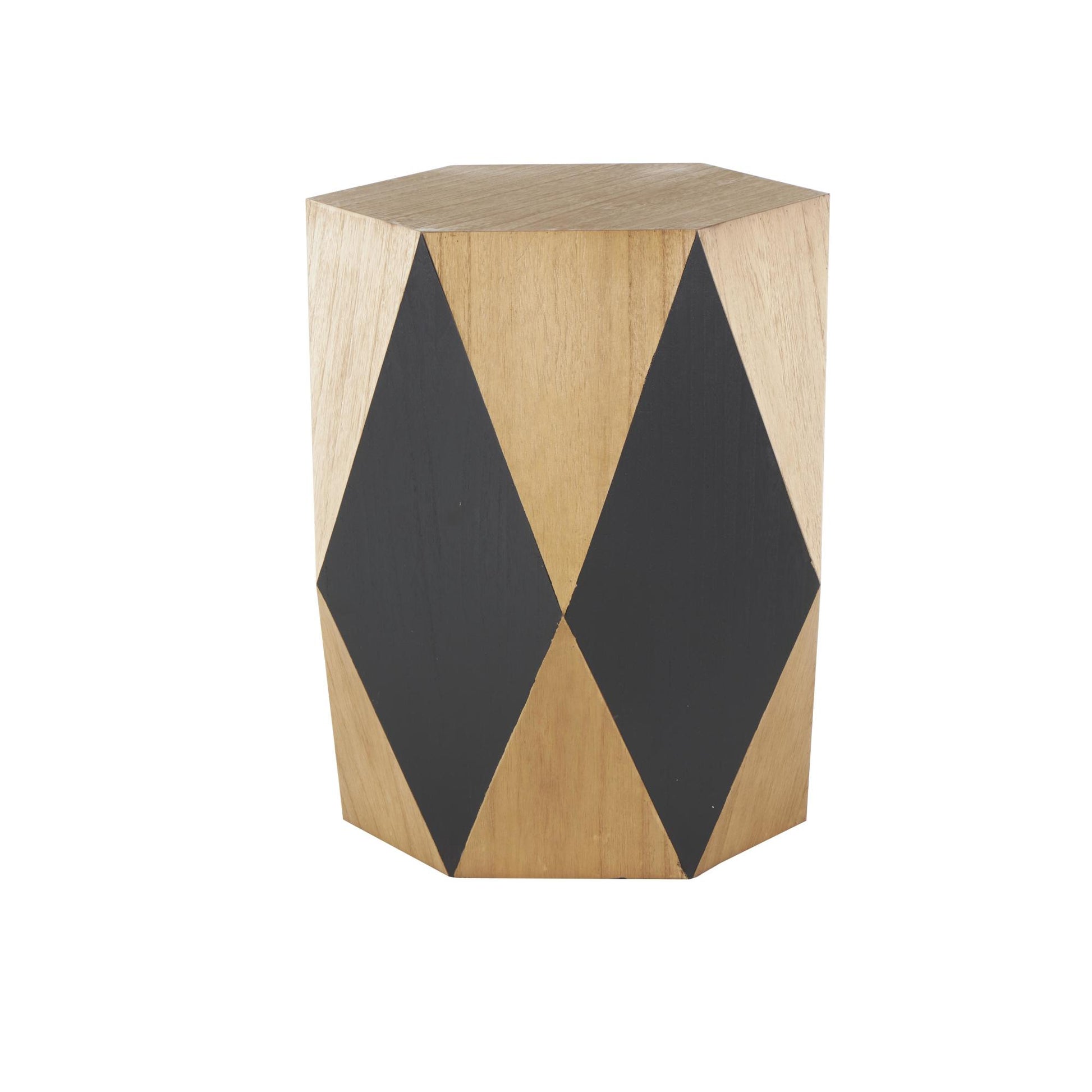 Geometric Brown Wood Diamond Side End Accent Table with Black Accents