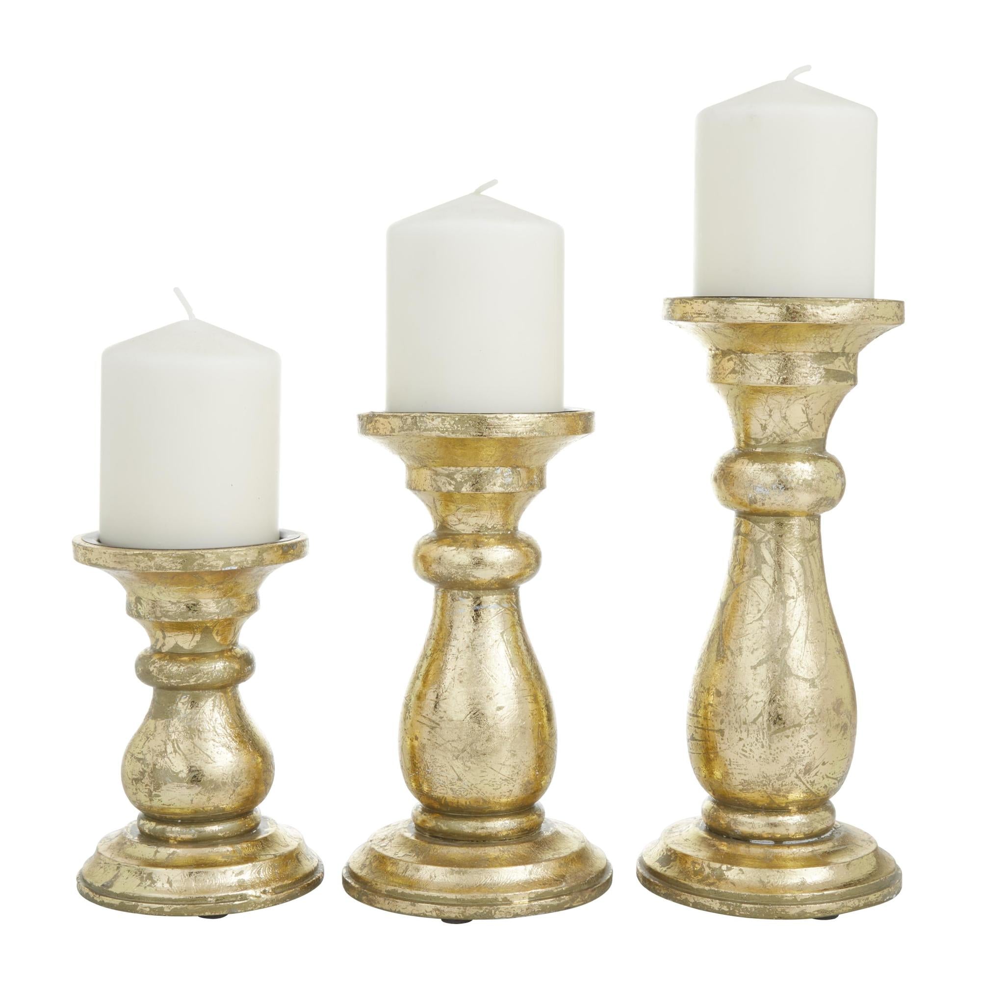 Set of 3 Mango Wood Turned Style Pillar Decorative Candle Holder