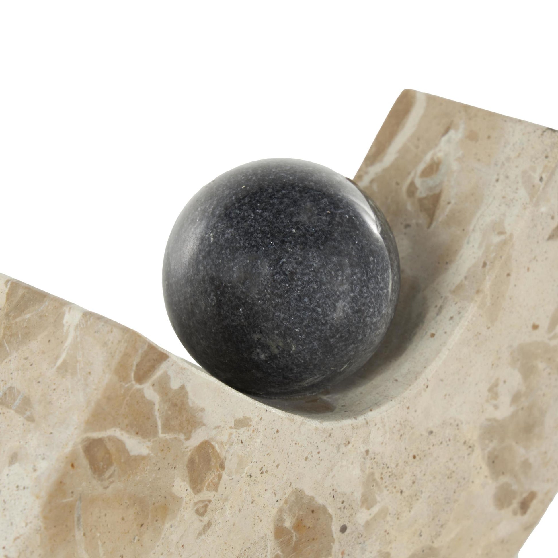 Set of 2 Brown Marble Arched Curved Decorative Bookends with Black Orbs