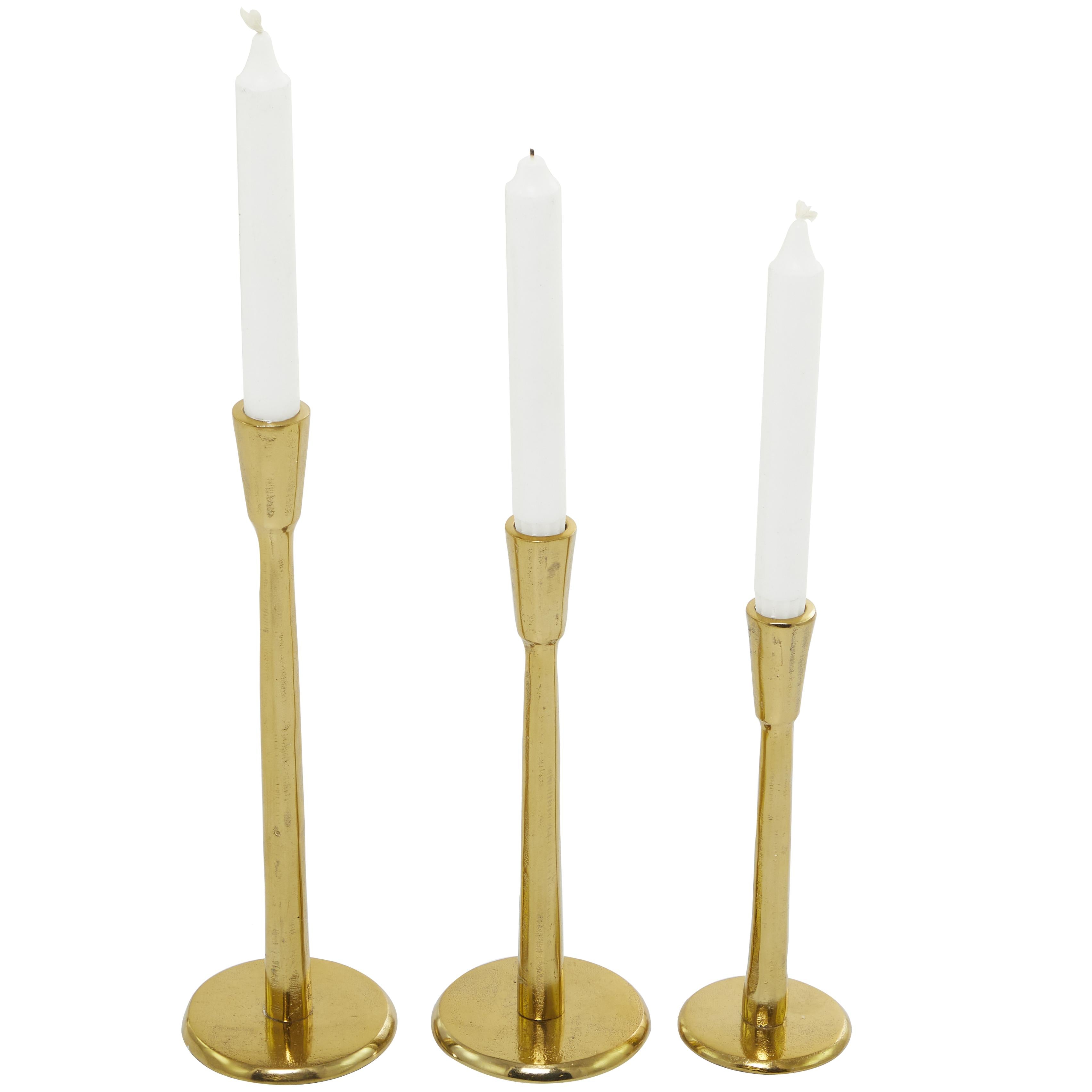 Set of 3 Aluminum Metal Slim Decorative Candle Holder with Round Bases