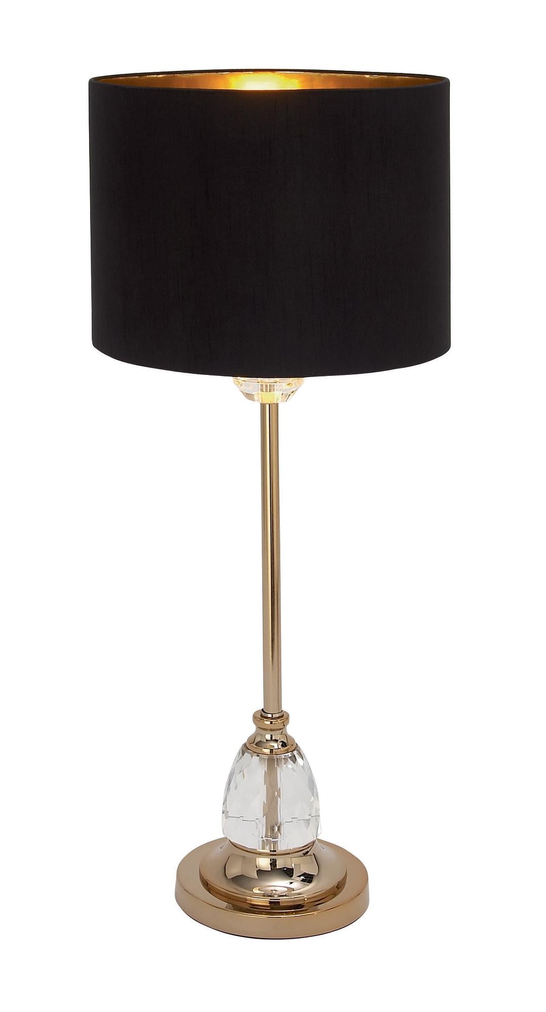Gold Metal Room Buffet Lamp with Black Shade and Crystal Accent