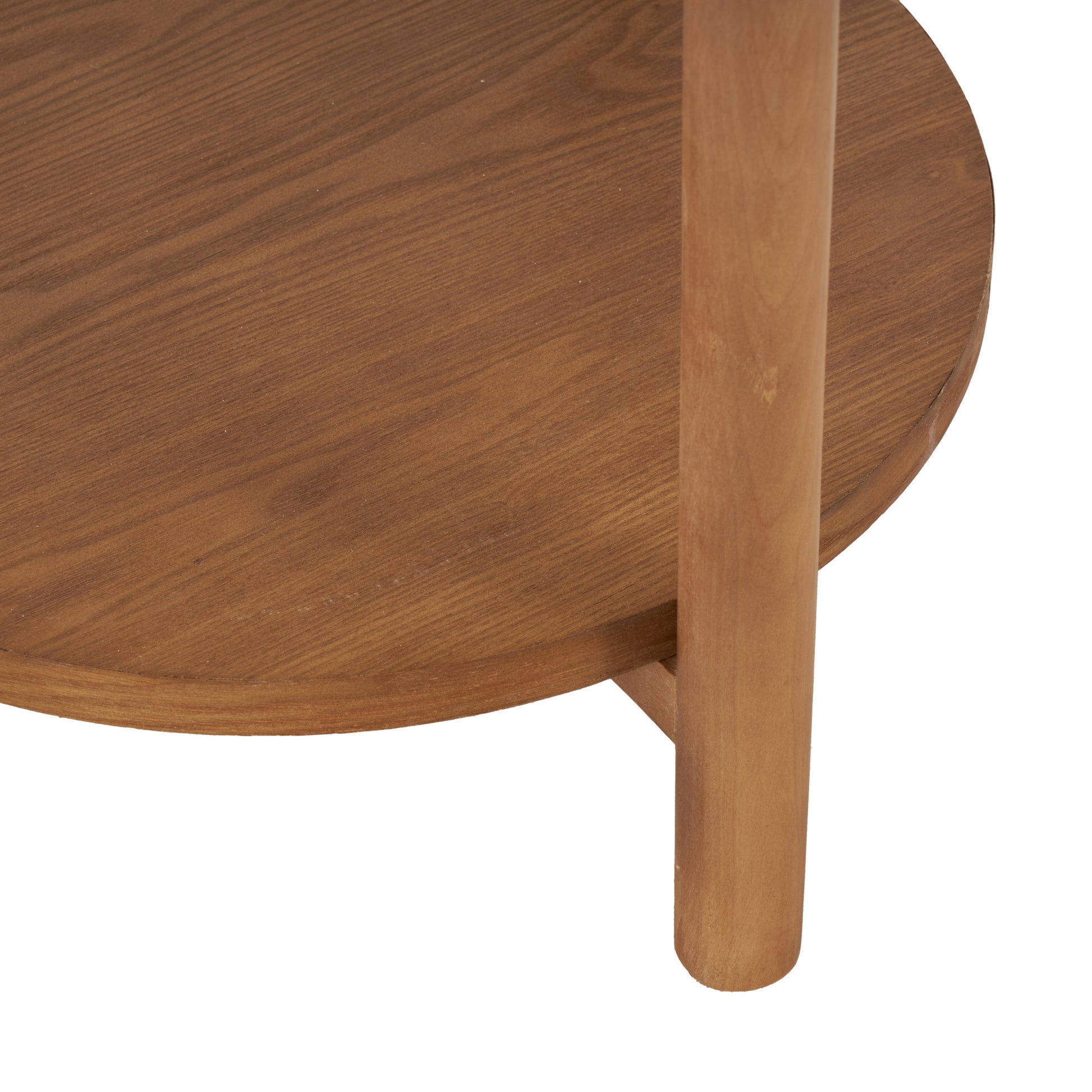Brown Wood Handmade Round Side End Accent Table with Beige Round Marble Top