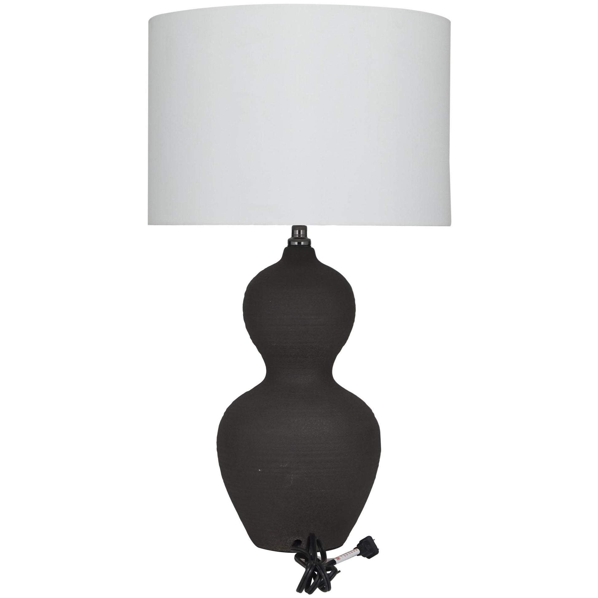 CosmoLiving by Cosmopolitan Black Ceramic Gourd Style Base Room Table Lamp with Drum Shade