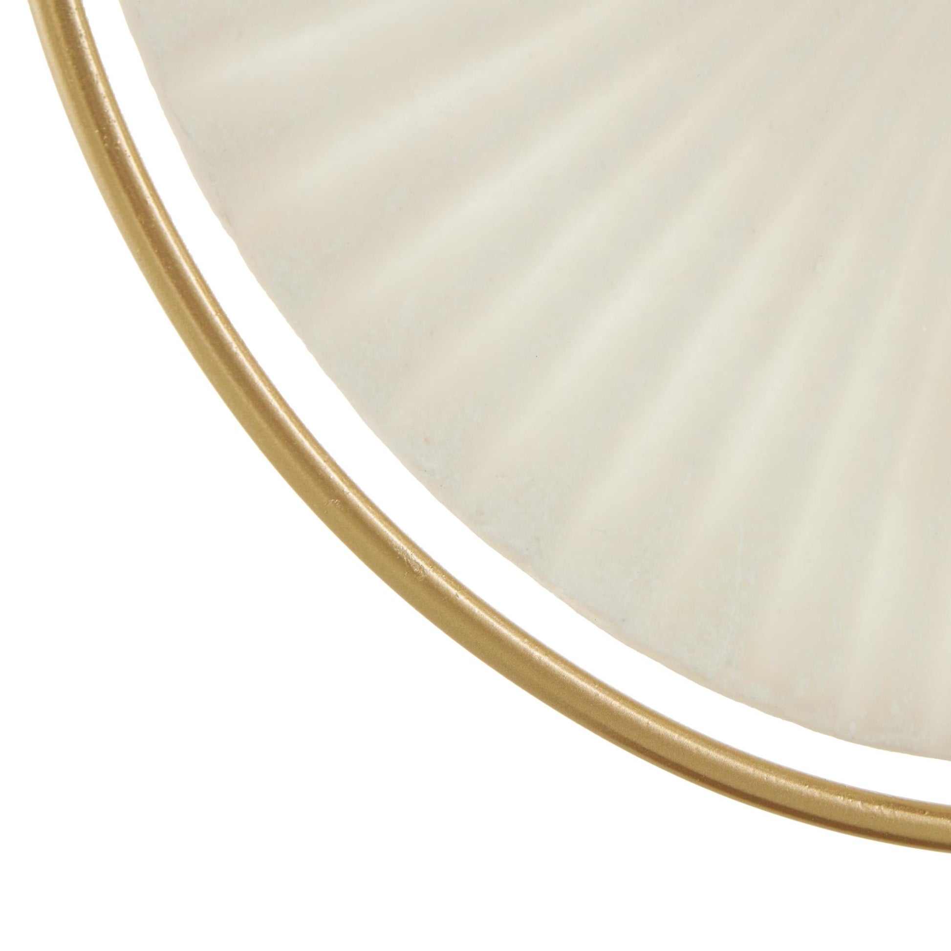 Starburst White Polystone Textured Round Disk Decorative Sculpture with Gold Stand