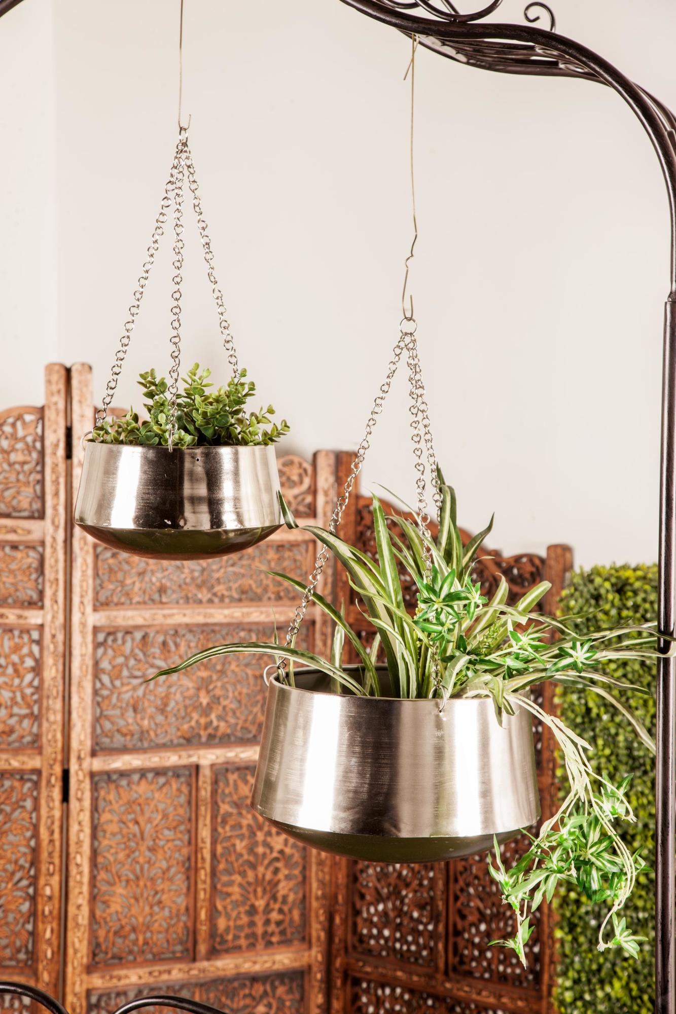 Set of 2 Metal Hanging Dome Indoor Outdoor Wall Planter with Chain