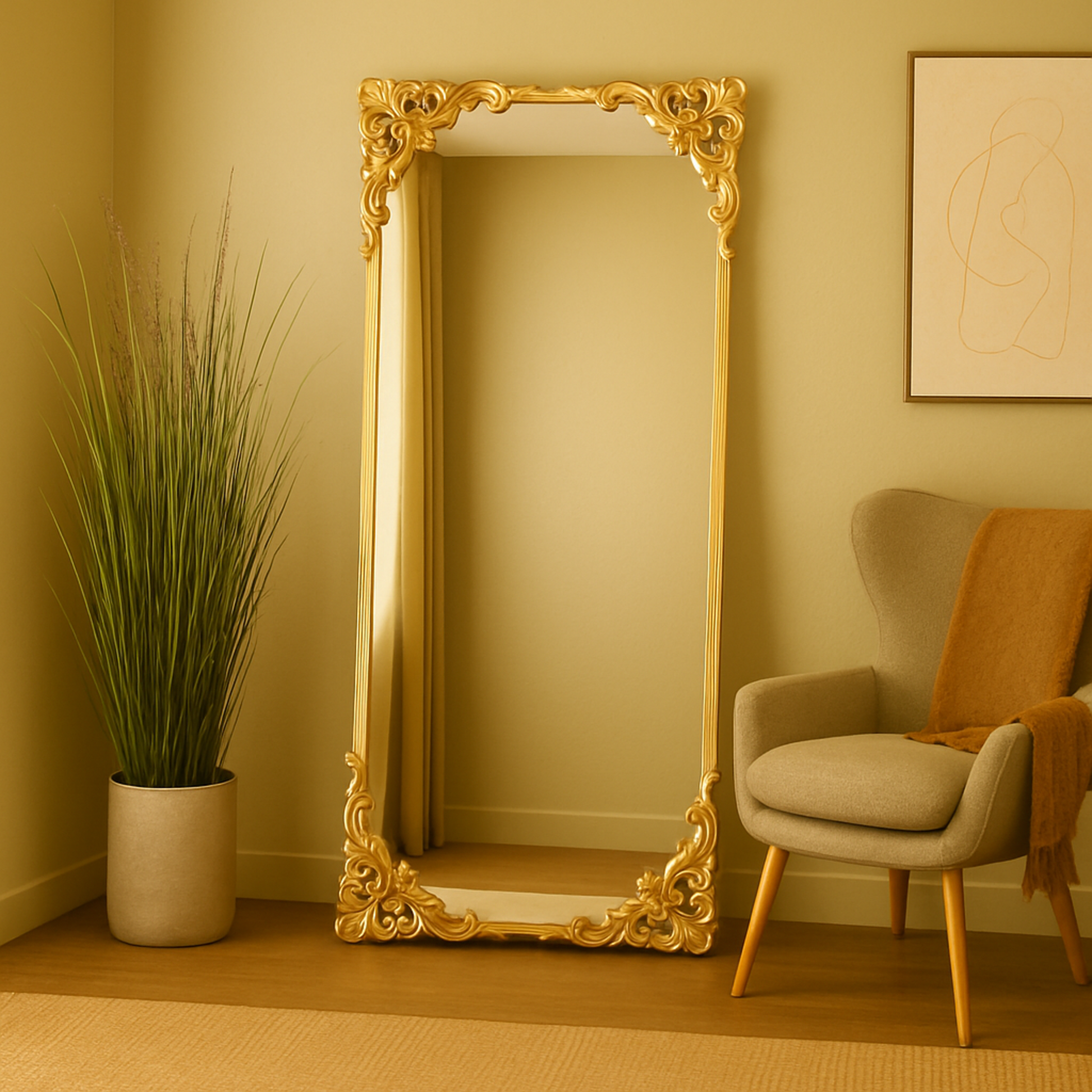 Scroll Gold Metal Tall Ornate Baroque Room Floor Mirror