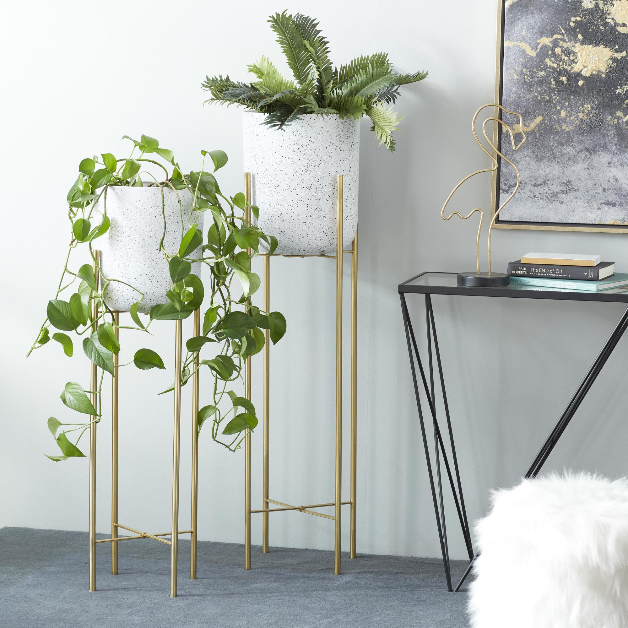 CosmoLiving by Cosmopolitan Set of 2 Metal Tall Dome Indoor Outdoor Planter with Removable Stand