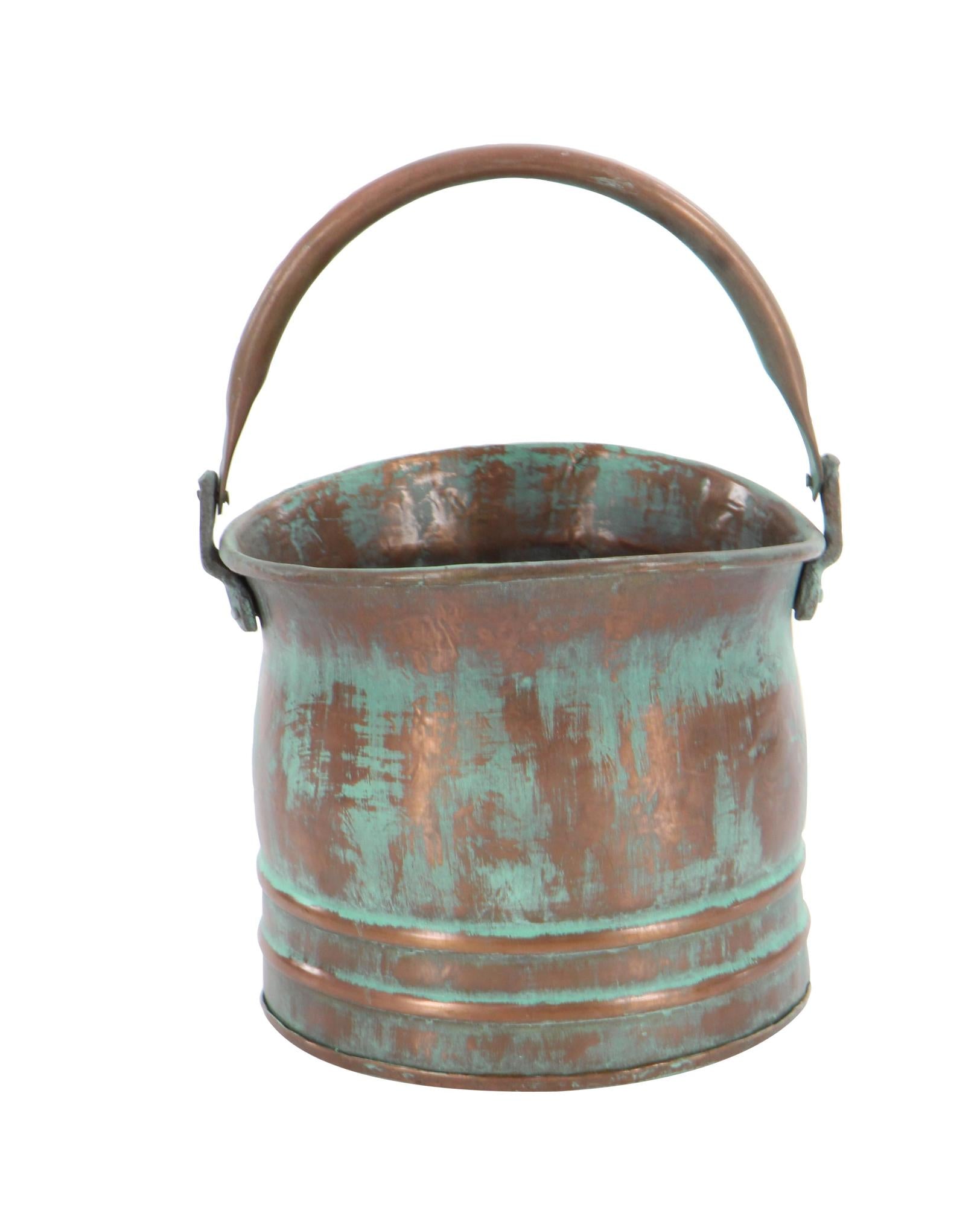 Set of 3 Copper Metal Patina Tulip Style Bucket Indoor Outdoor Planter with Stationary Handles