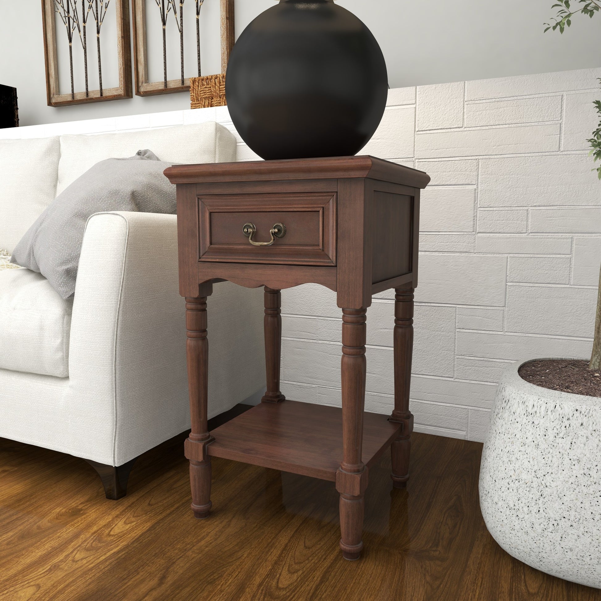 Brown Wood 1 Drawer Side End Accent Table