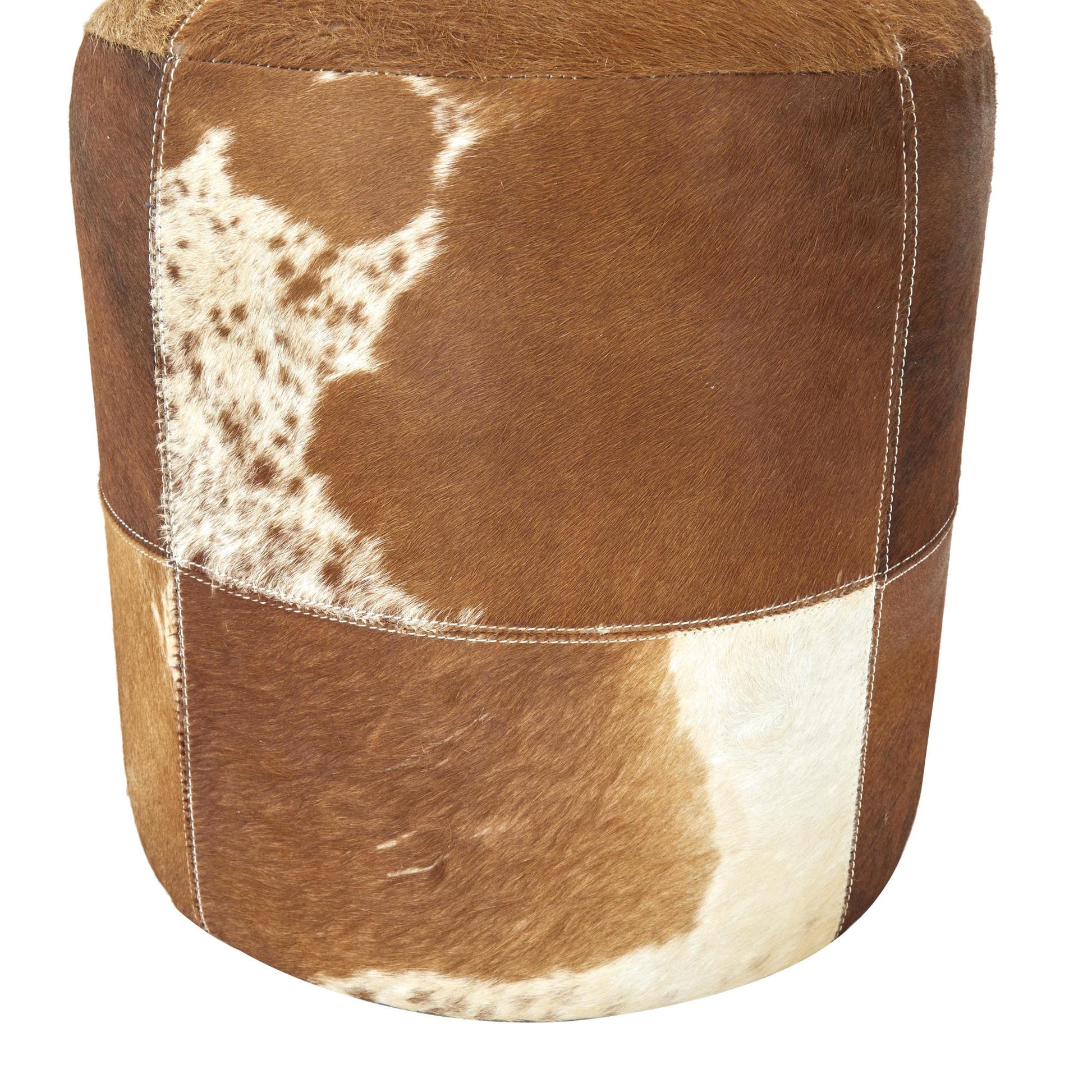 Leather Handmade Living Room Stool with Patchwork Pattern 16" x 16" x 17"