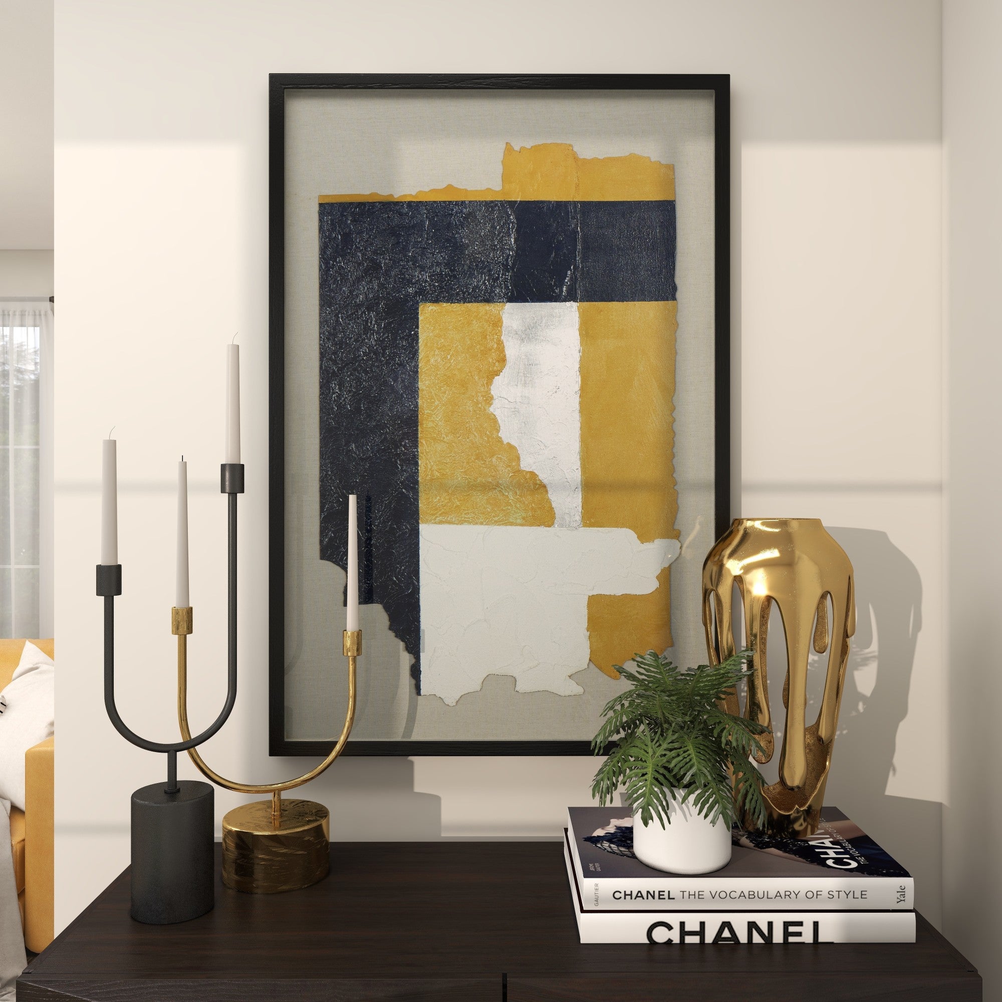 Abstract Linen Fabric Layered 3D Textured Living Room Framed Wall Art with Gray Backing