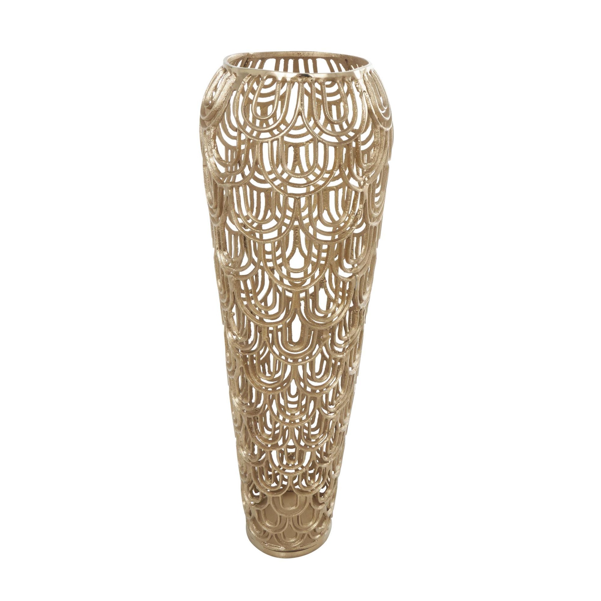 Geometric Aluminum Metal Tall Art Deco Inspired Arched Decorative Vase