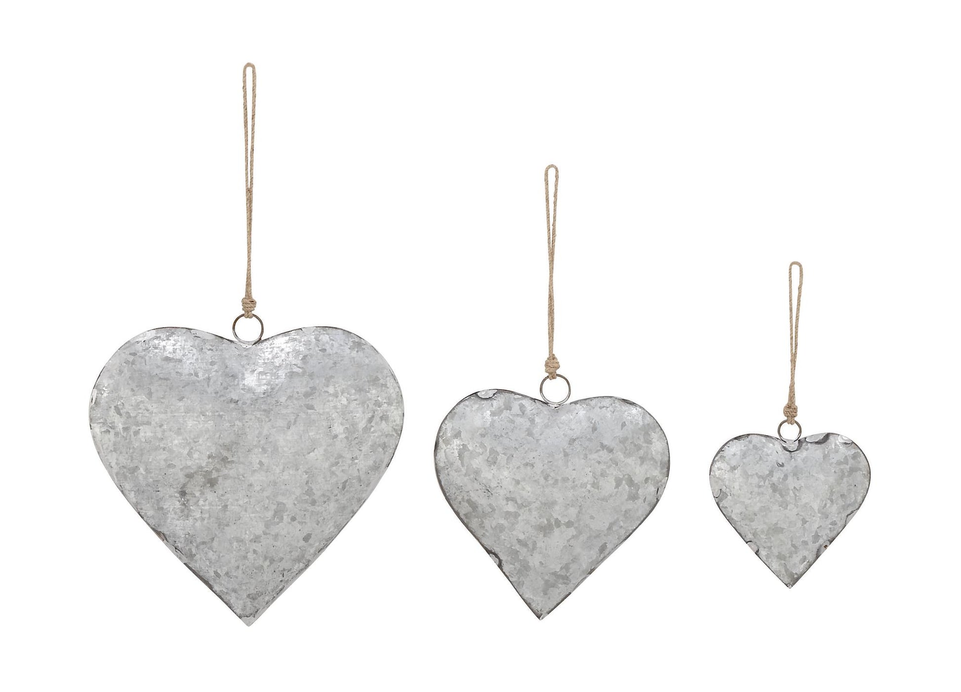 Set of 3 Heart Metal Tibetan Inspired Weathered Indoor Outdoor Decorative Bells with Jute Hanging Rope
