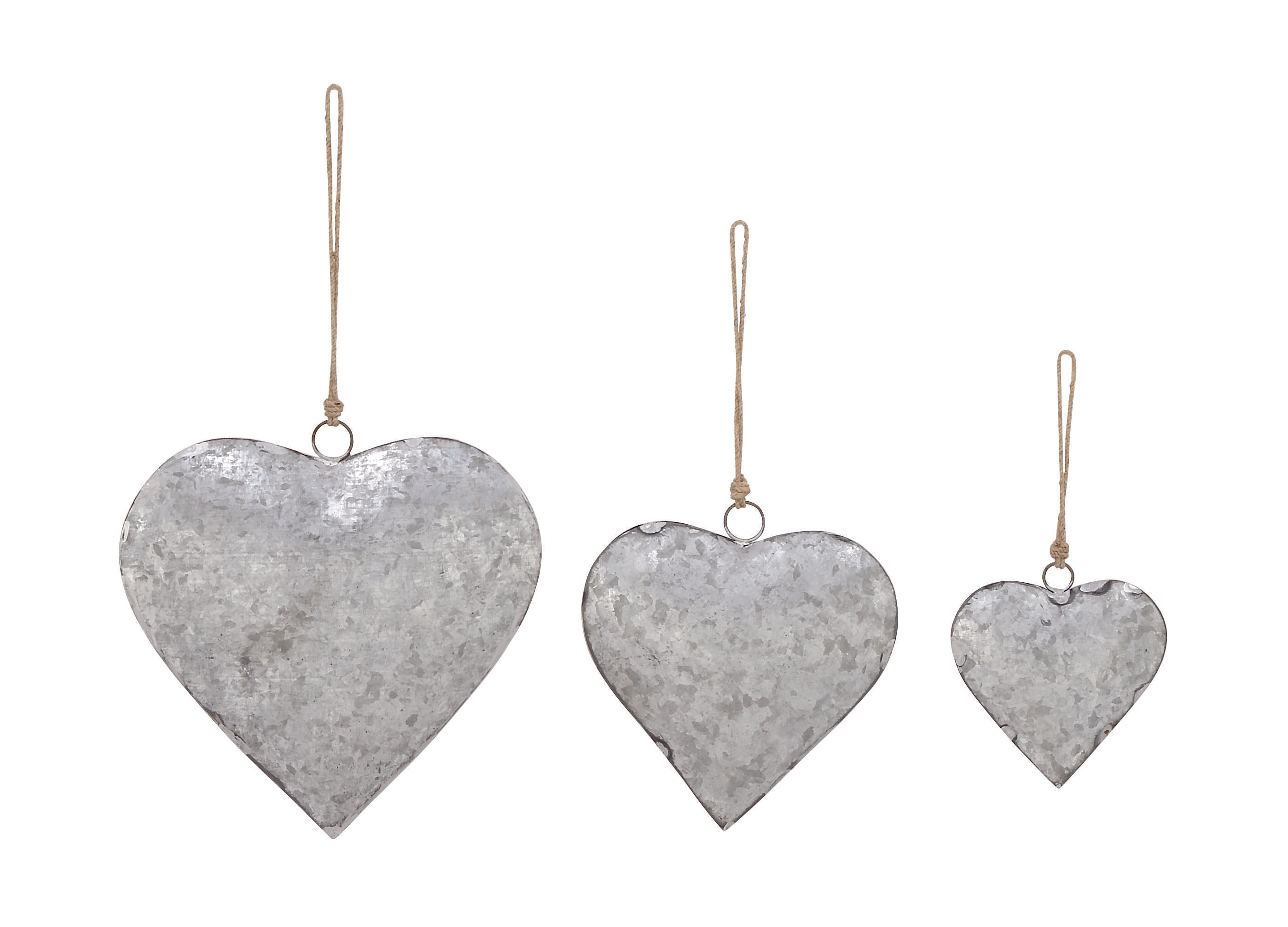 Set of 3 Heart Metal Tibetan Inspired Weathered Indoor Outdoor Decorative Bells with Jute Hanging Rope