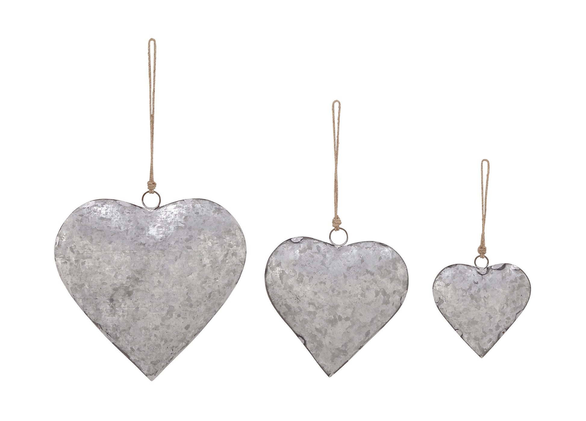 Set of 3 Heart Metal Tibetan Inspired Weathered Indoor Outdoor Decorative Bells with Jute Hanging Rope