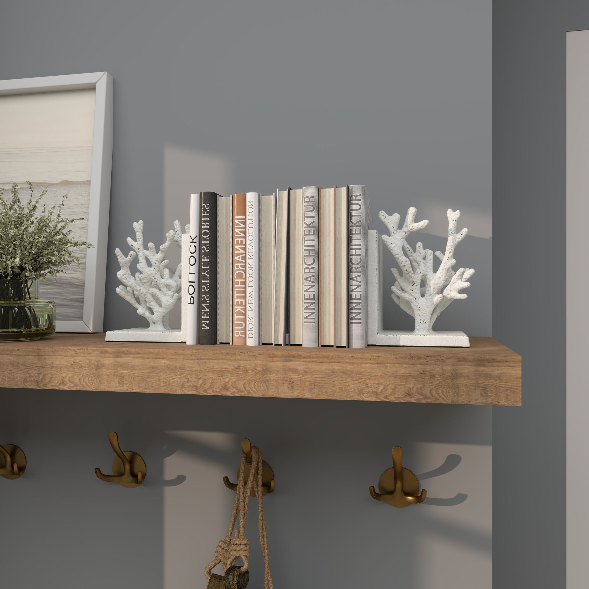 Set of 2 Coral Metal Decorative Bookends Set of 2 5"W, 7"H