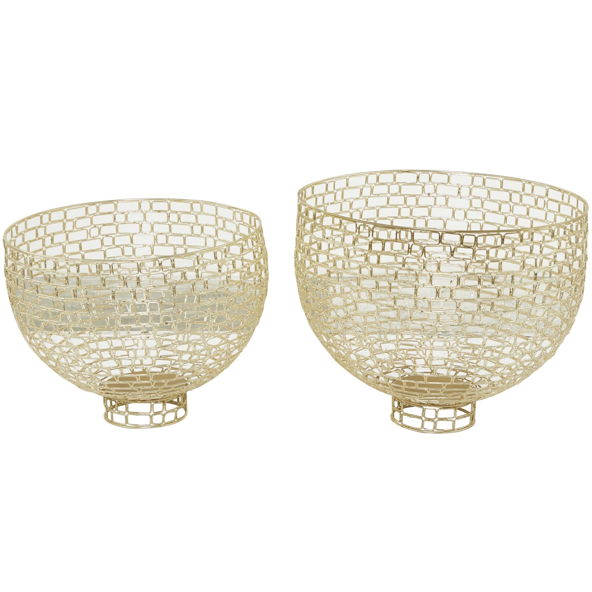 Set of 2 Gold Metal Large Decorative Bowl with Chain Link Patterns