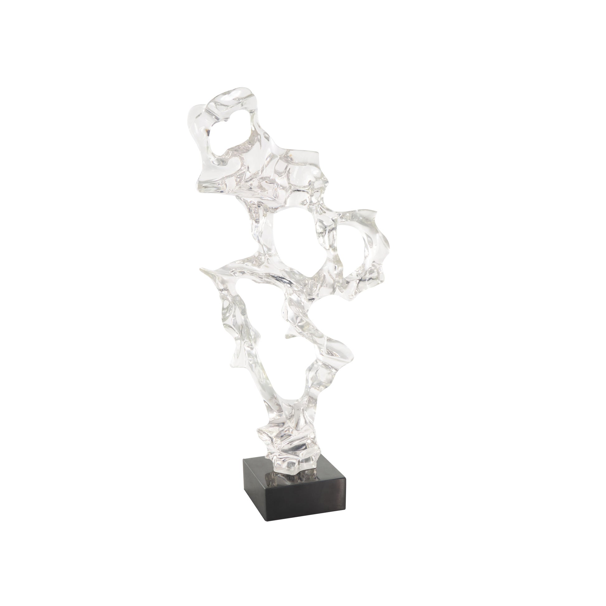 Abstract Clear Resin Decorative Sculpture with Black Square Base