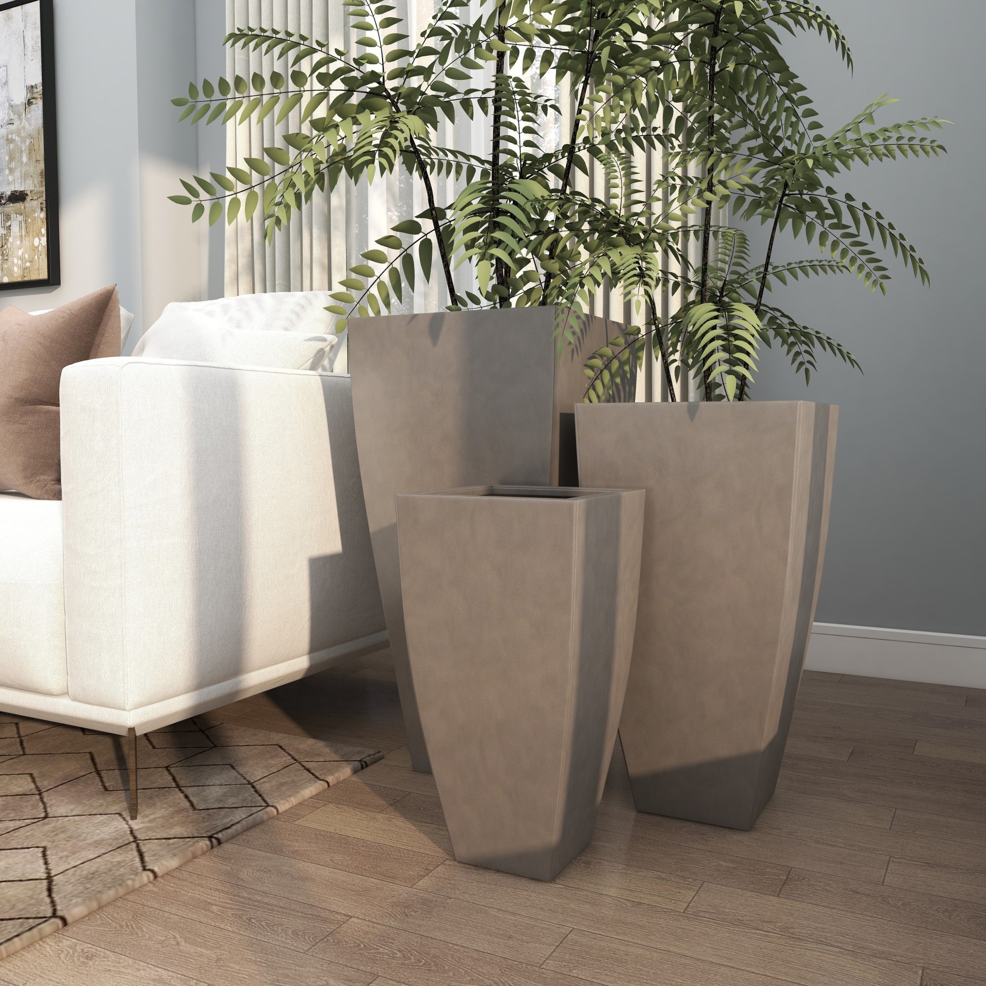 Set of 3 Metal Light Weight Indoor Outdoor Planter with Tapered Base
