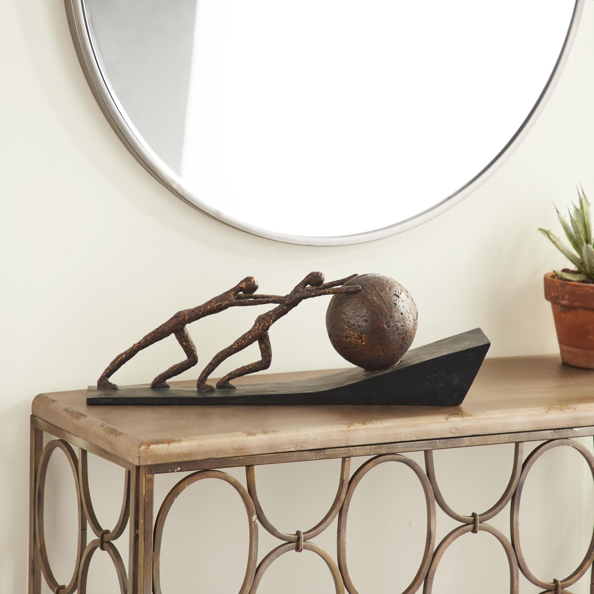 People Brown Polystone Decorative Sculpture with Ball