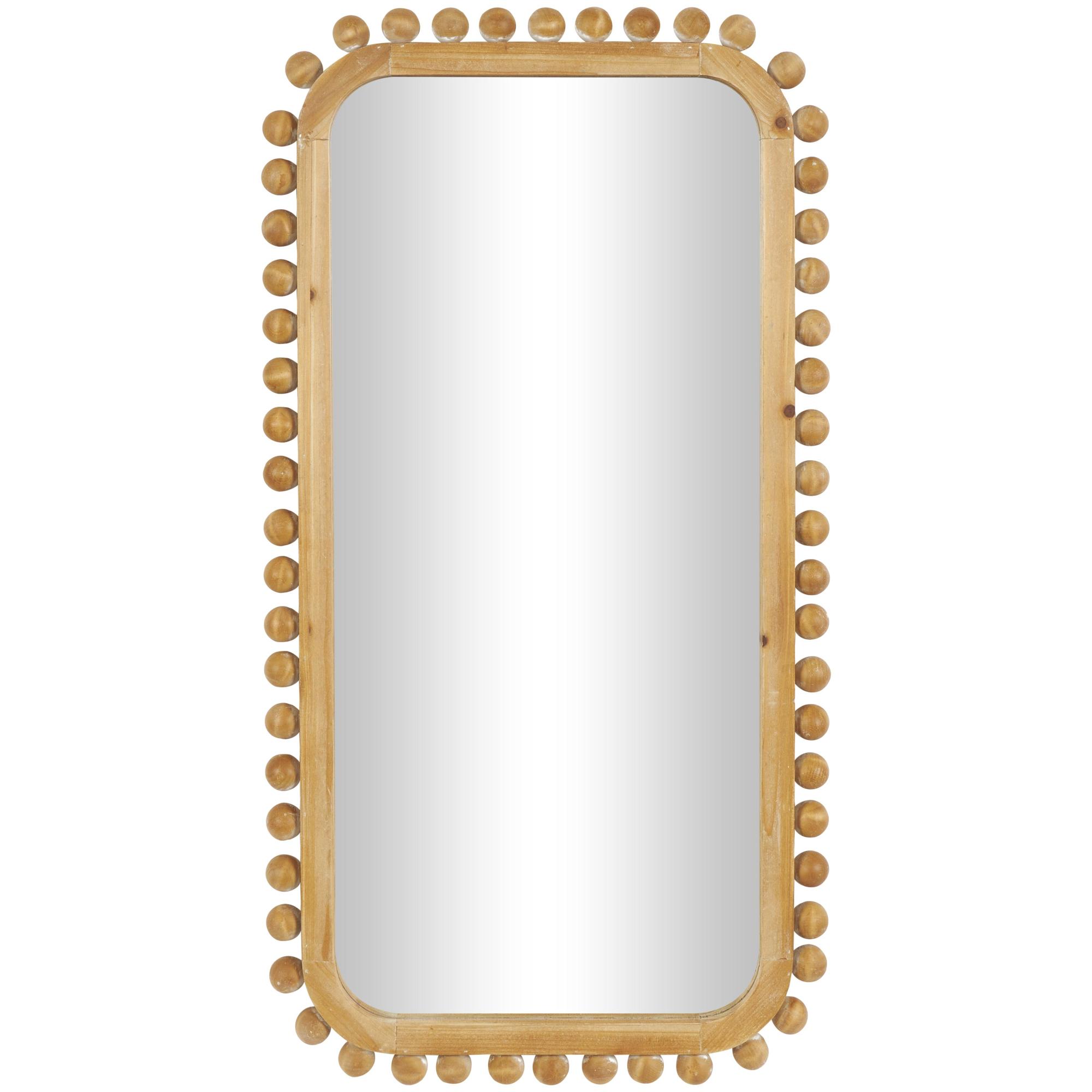 Brown Wood Room Wall Mirror with Beaded Frame