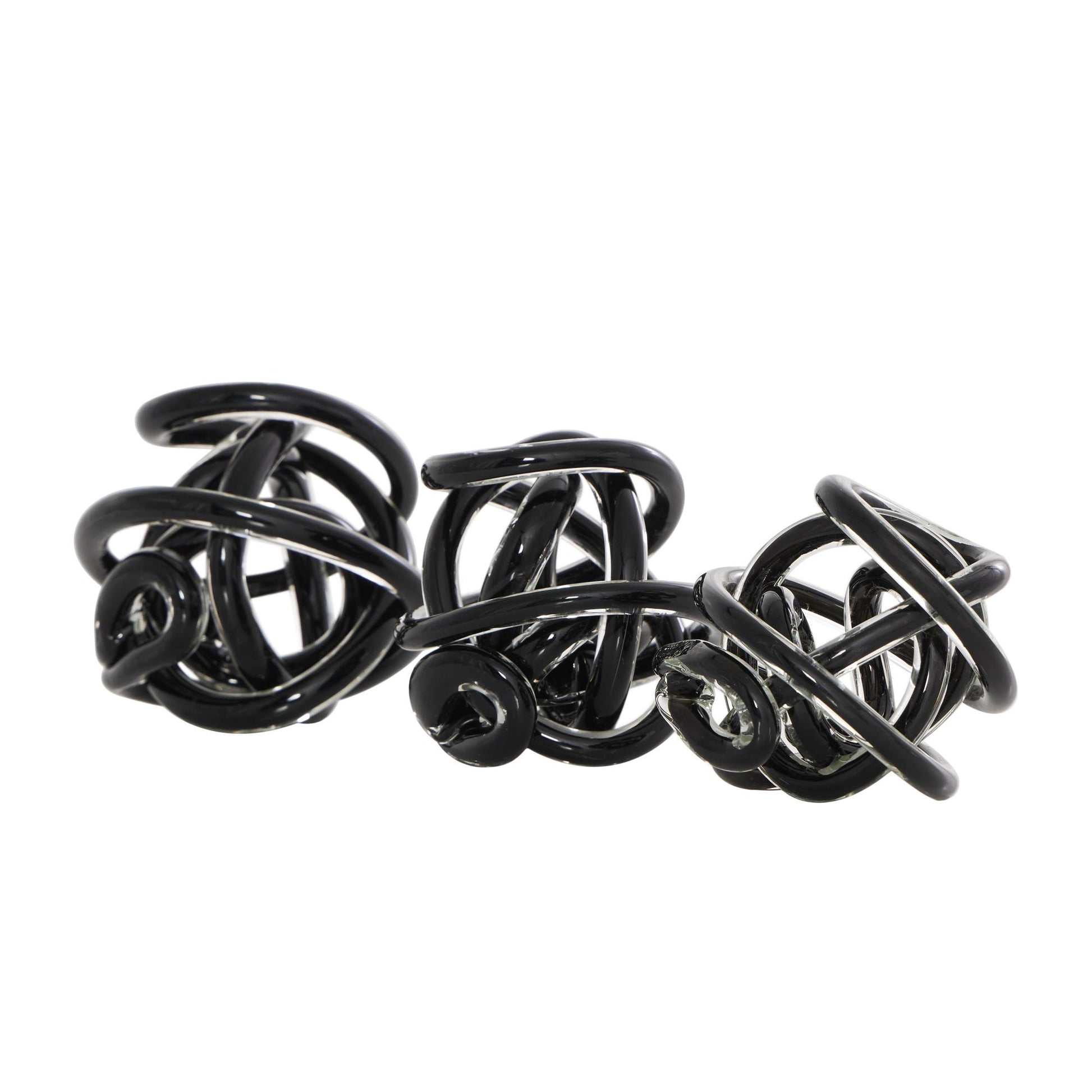 Set of 3 Knot Glass Handmade Knotted Ball Decorative Sculpture