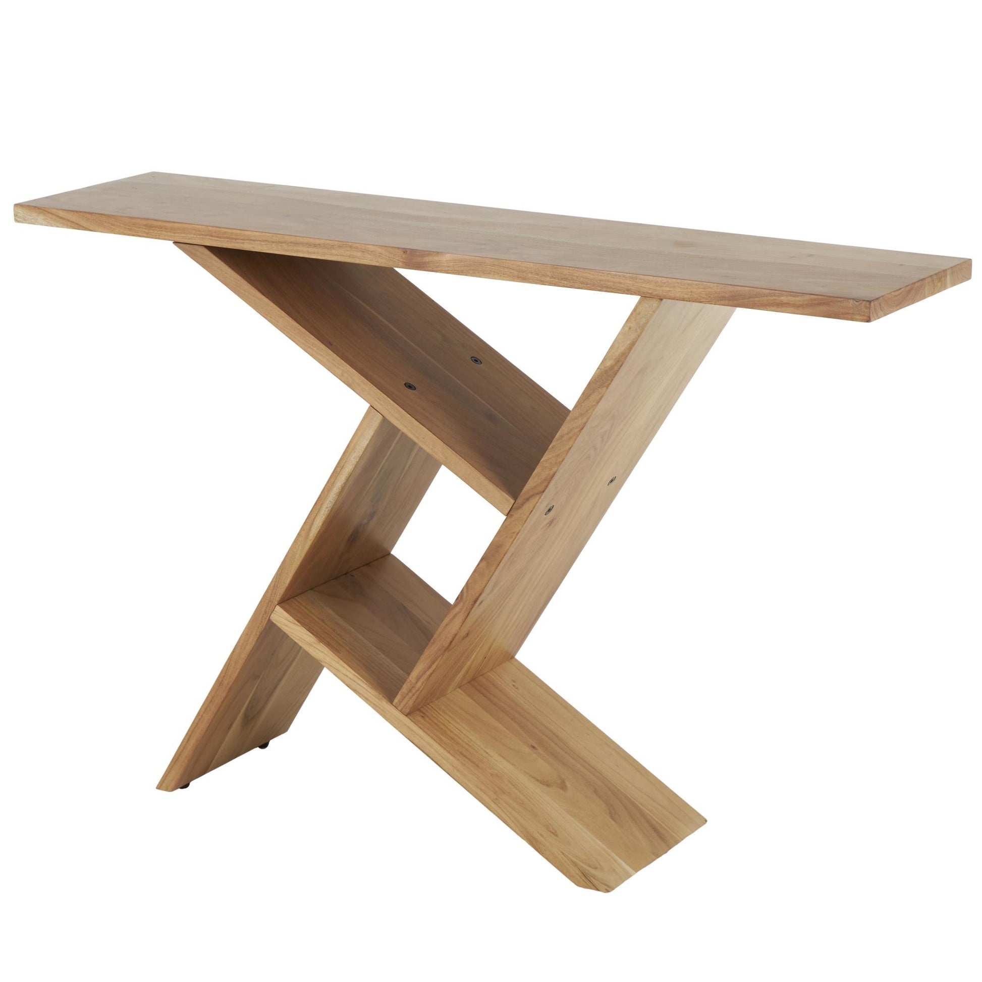 Geometric Brown Wood Living Room Console Table with Rectangular Patterned Legs