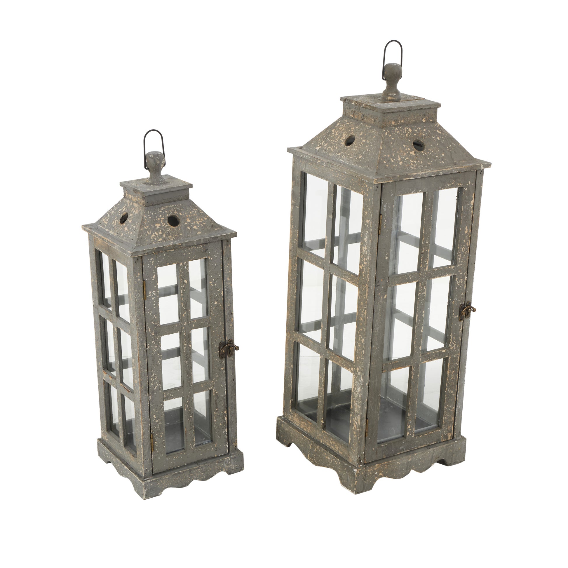 Set of 2 Light House Brown Wood Decorative Indoor Outdoor Candle Lantern