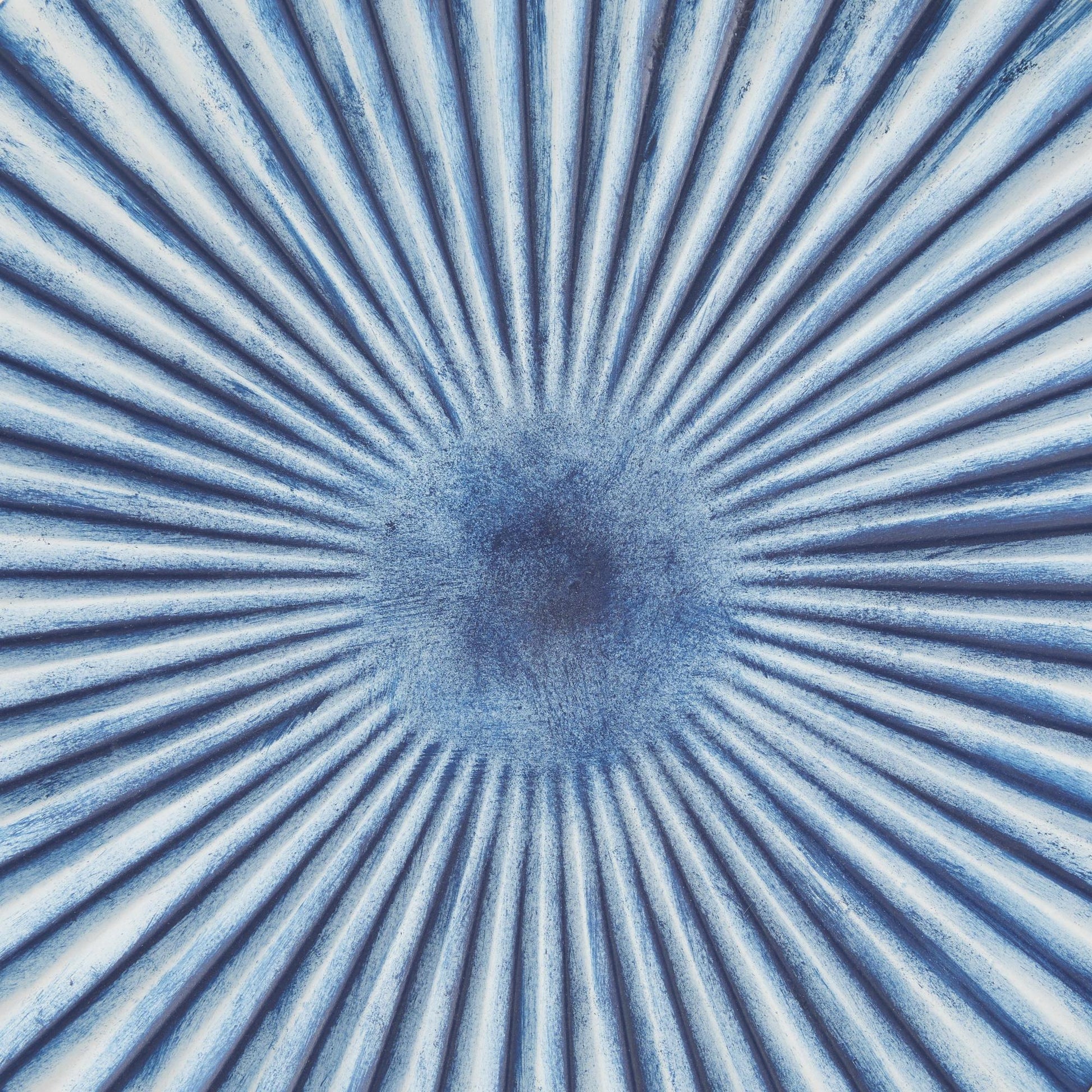 Set of 4 Starburst Blue Metal 3D Spiral Plate Living Room Framed Wall Art with Black Wood Frames