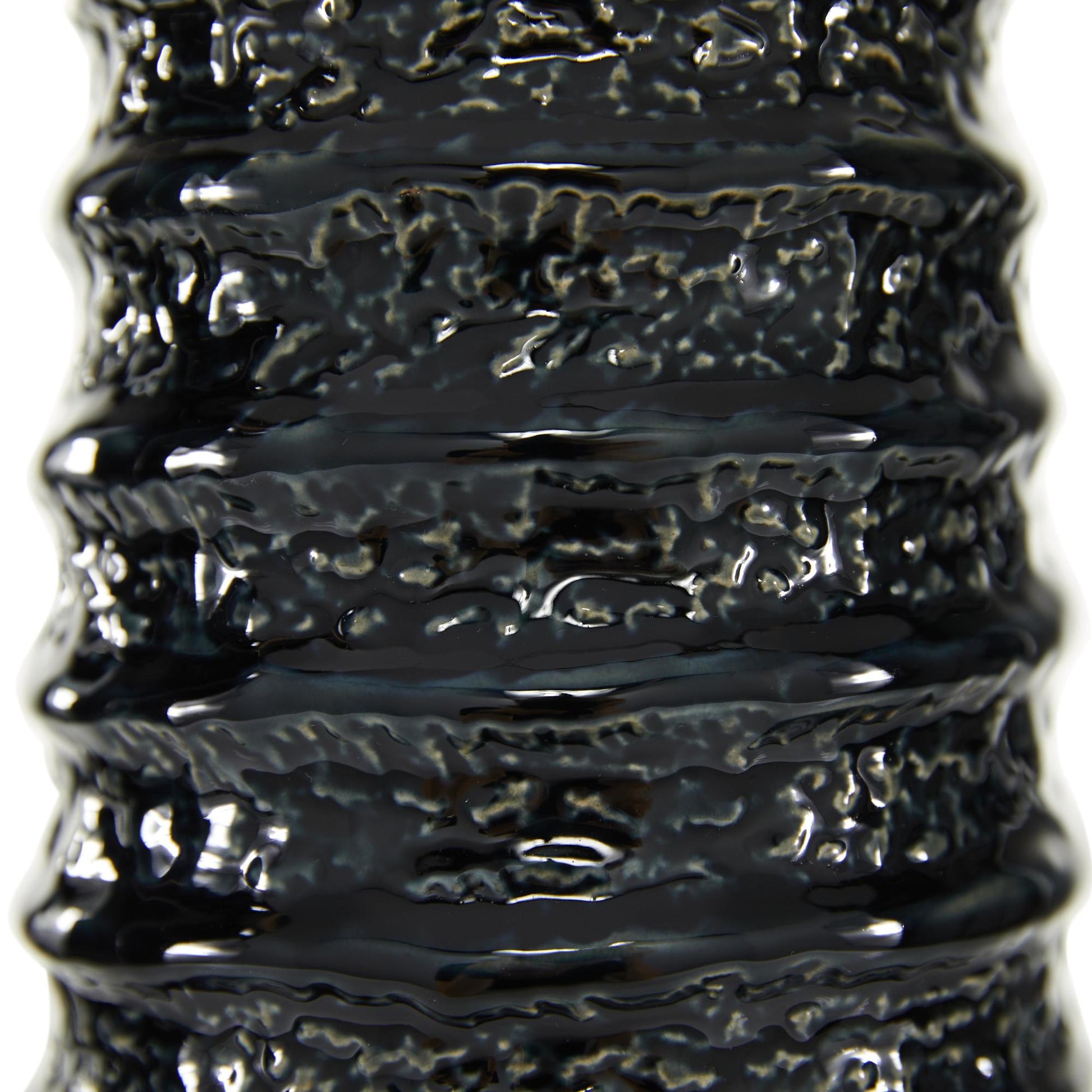 Black Ceramic Decorative Vase with Ripple Texture
