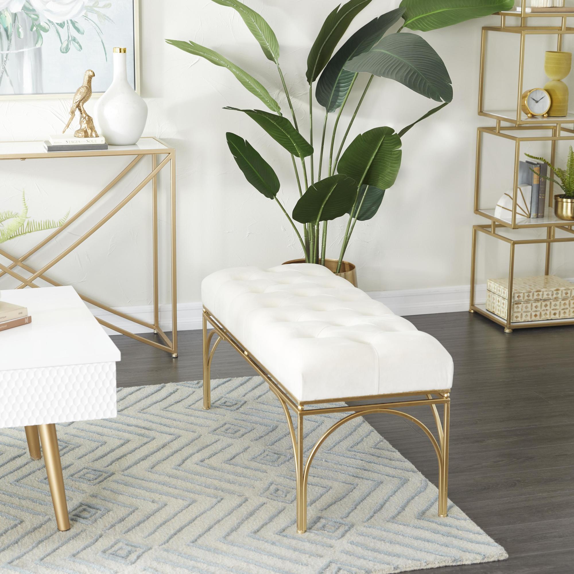 Velvet Home Bench with Gold Legs
