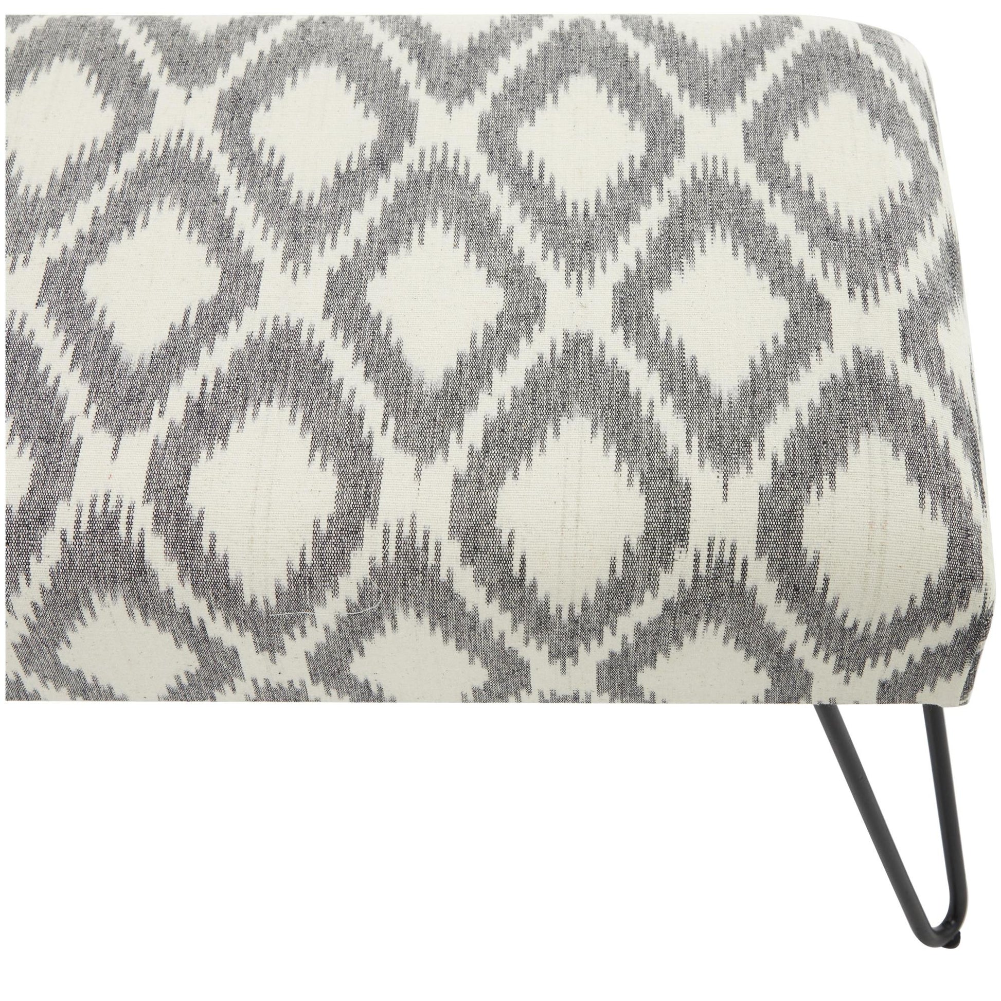Tribal Cotton Fabric Home Bench with Metal Hairpin Legs